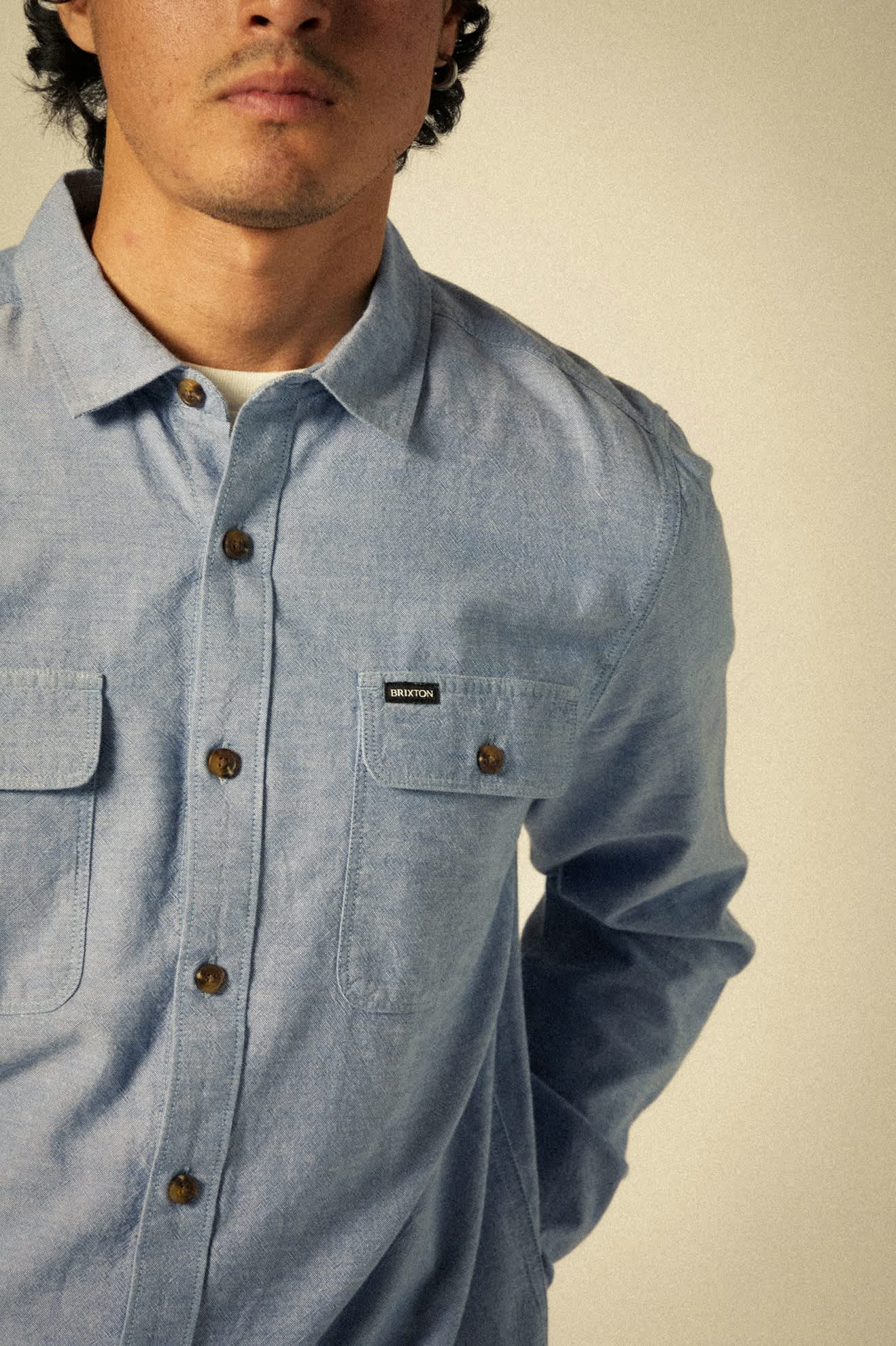 Premium Cotton Long Sleeve Shirt - Medium Wash Chambray Workwear for Men | Casual Office Wear & Outdoor Activities