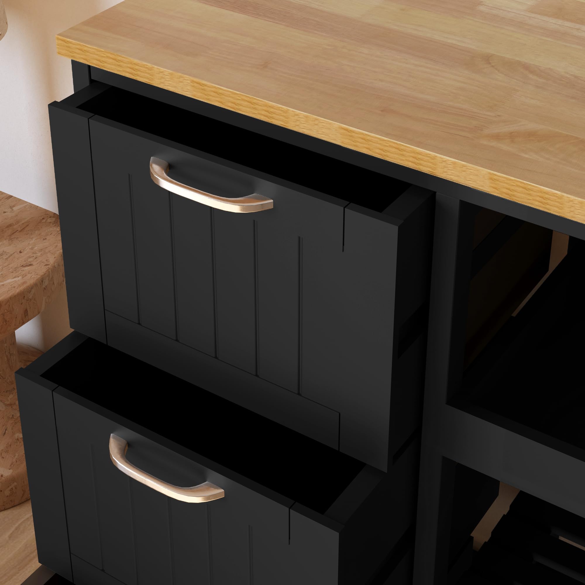 Usinso 3-Tier Rolling Kitchen Cart with Storage - Small Kitchen Island on Wheels, 3 Drawers & Solid Wood Top, Handle Racks - Perfect for Small Spaces, Serving Bar Cart, Pantry Organization & Mobile Kitchen Workstation (Black)