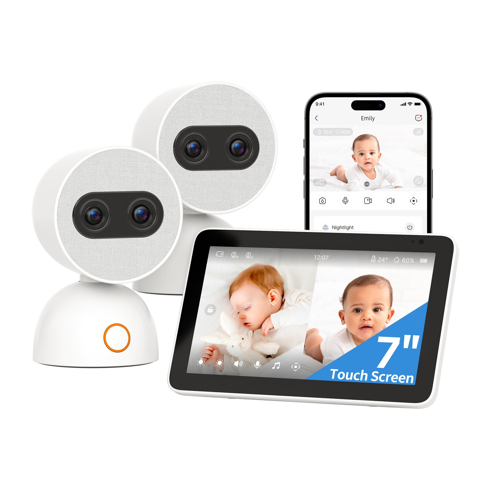 Simsky Split Screen Video Baby Monitor with 2 Cameras - 4MP HD Resolution, 7