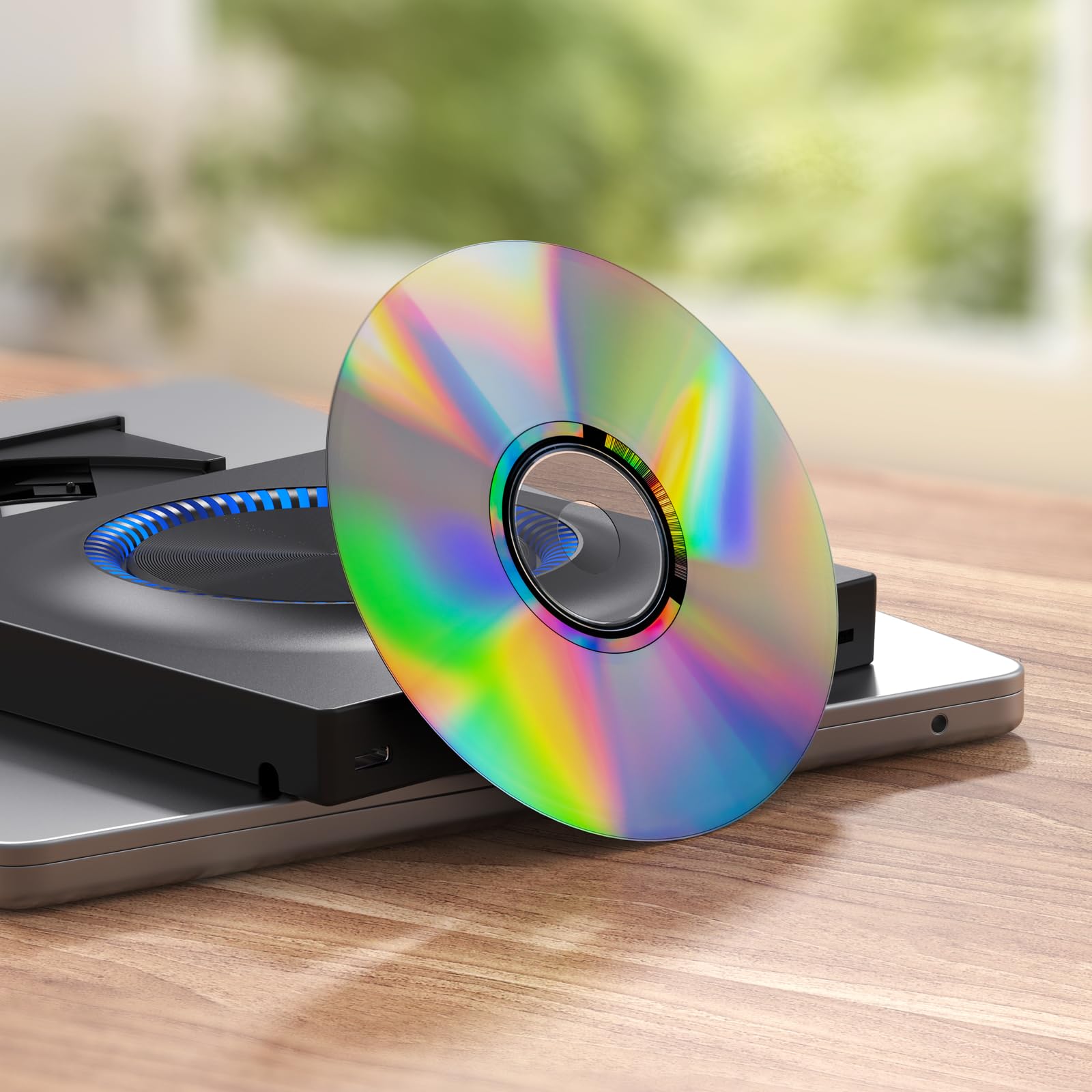 ROOFULL External DVD Drive with USB 3.0 & USB-C Hub - Portable CD/DVD Burner Player with SD Card Reader - Compatible with Mac, Windows 11/10/8/7, Linux PCs - Perfect for Laptop Data Backup, Movie Playback & File Transfer