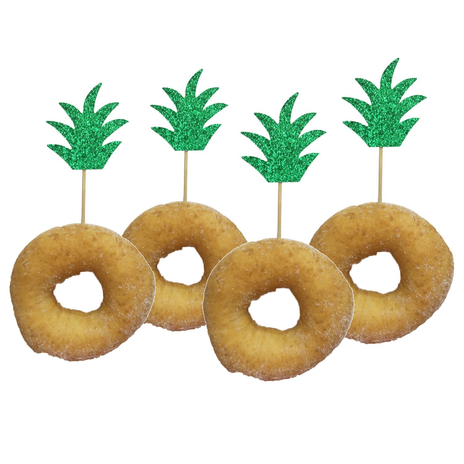 Pineapple Donut Cupcake Toppers - Glitter Green Cake Picks for Hawaiian Luau, Tropical Party, Bridal & Baby Shower, Birthday, Wedding, Summer Theme Decorations - Perfect for Dessert Tables, DIY Baking, and Themed Celebrations