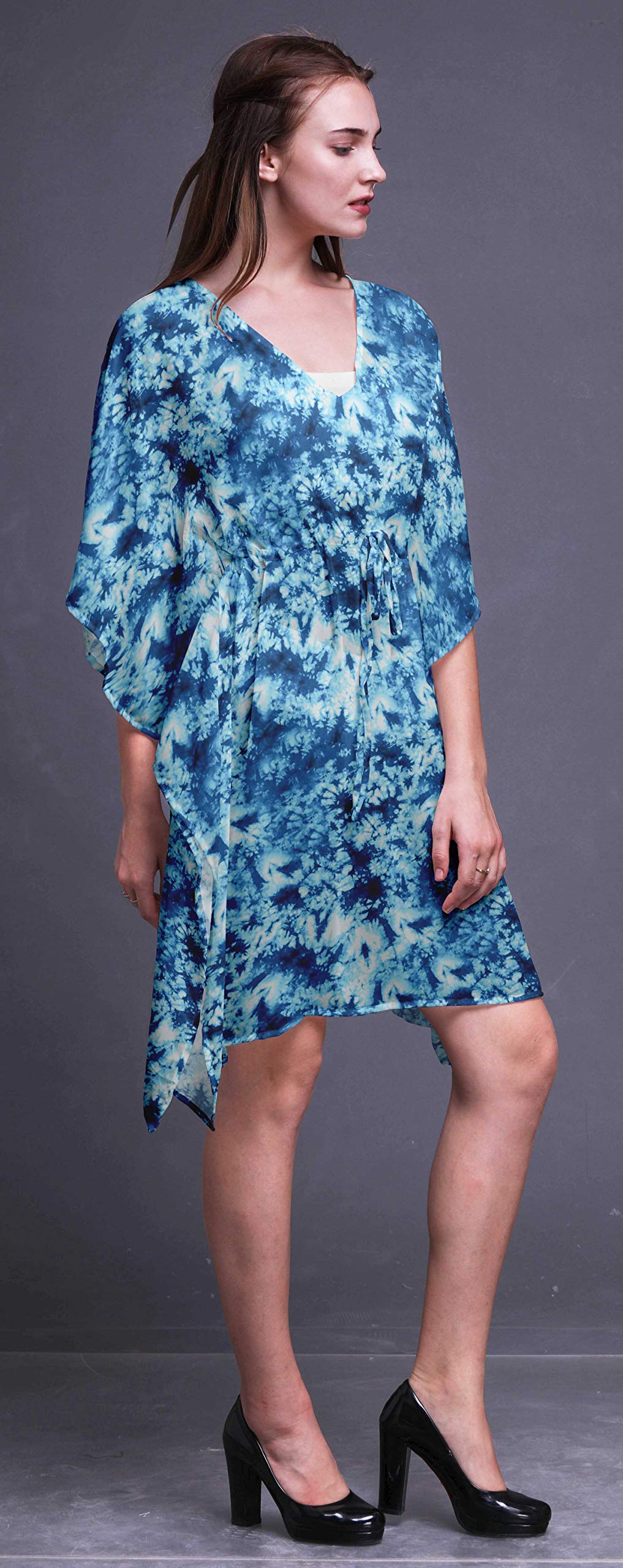Bimba Women's Short Caftan Midi Dress - Beach Cover Up, Swimwear Cover Up, Summer Boho Kaftan Dress for Pool, Vacation & Resort Wear