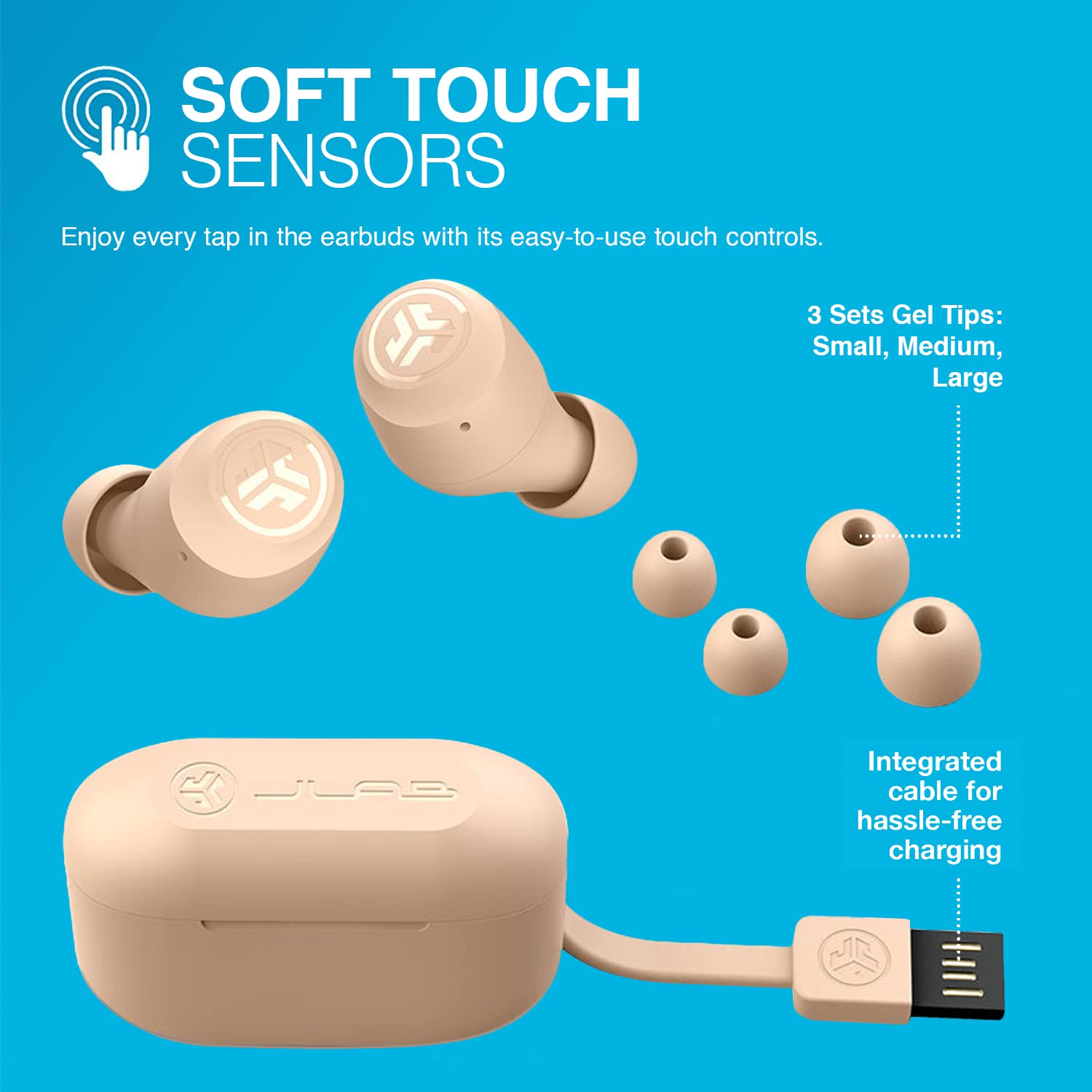 JLab Go Air Tones Wireless Earbuds - 32H Playtime, Bluetooth 5.0, USB Case for Gym & Travel