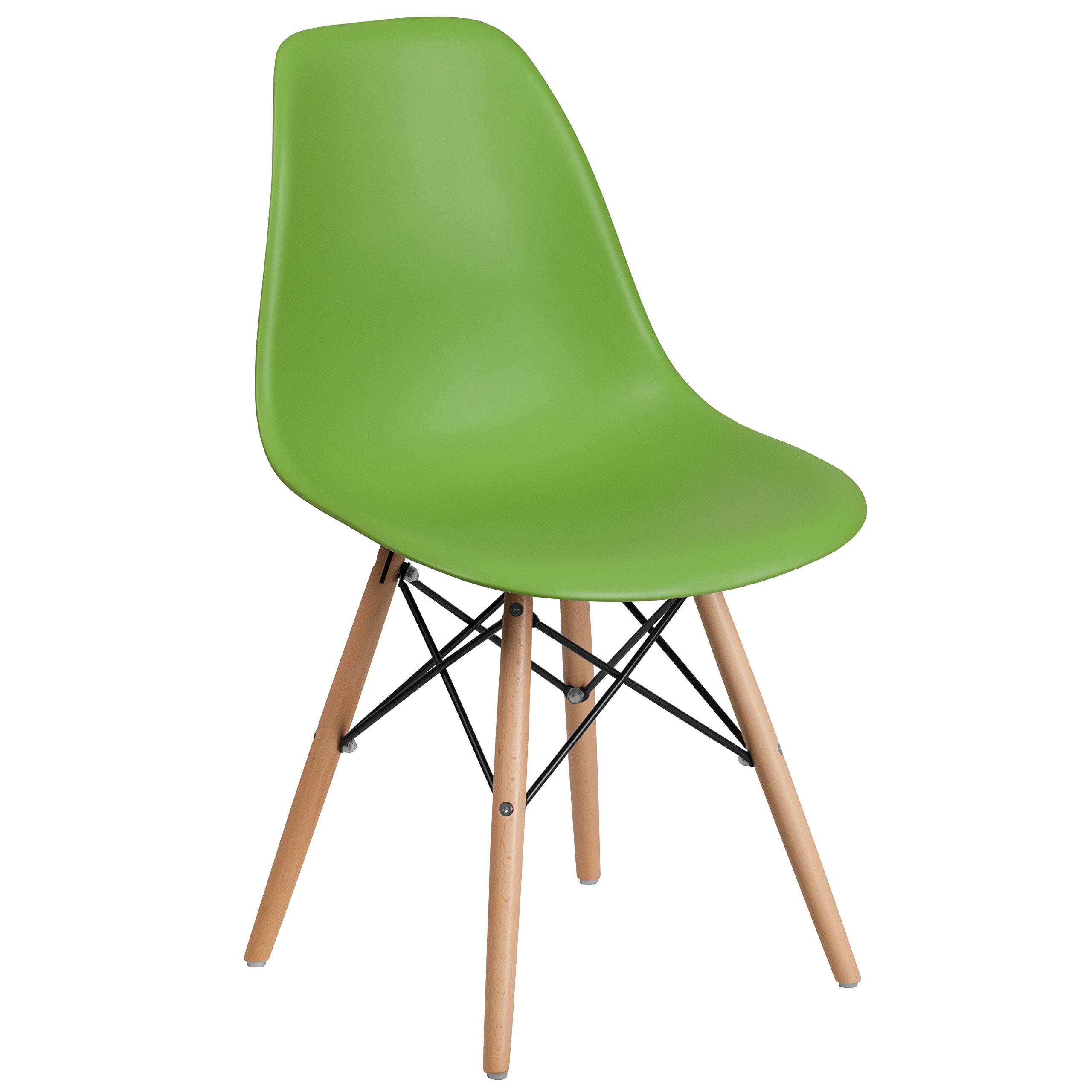 2 Pack Green Plastic Chairs with Wooden Legs - Durable Outdoor & Indoor Seating - Side Chairs for Restaurants, Cafes, and Patio Use
