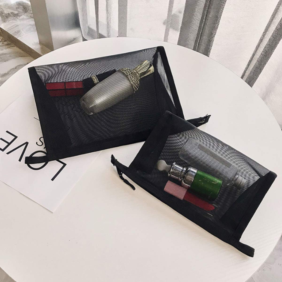 NUOBESTY 2 Pack Clear Mesh Makeup Bags for Travel - Waterproof Cosmetic & Toiletry Organizer - Portable Travel Essentials for Women, Gym, Vacation & Daily Use