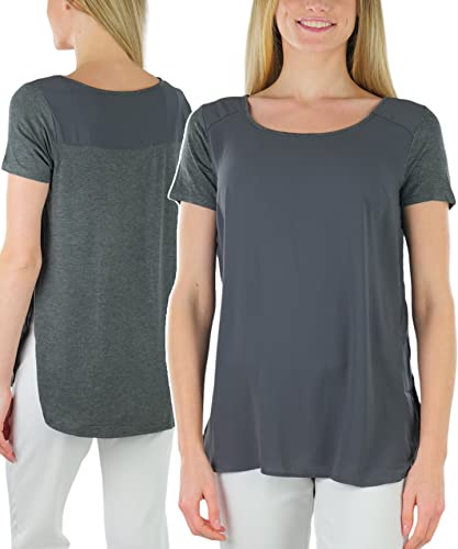 Short Sleeve Kint and Woven W/ Slit Side - Charcoal