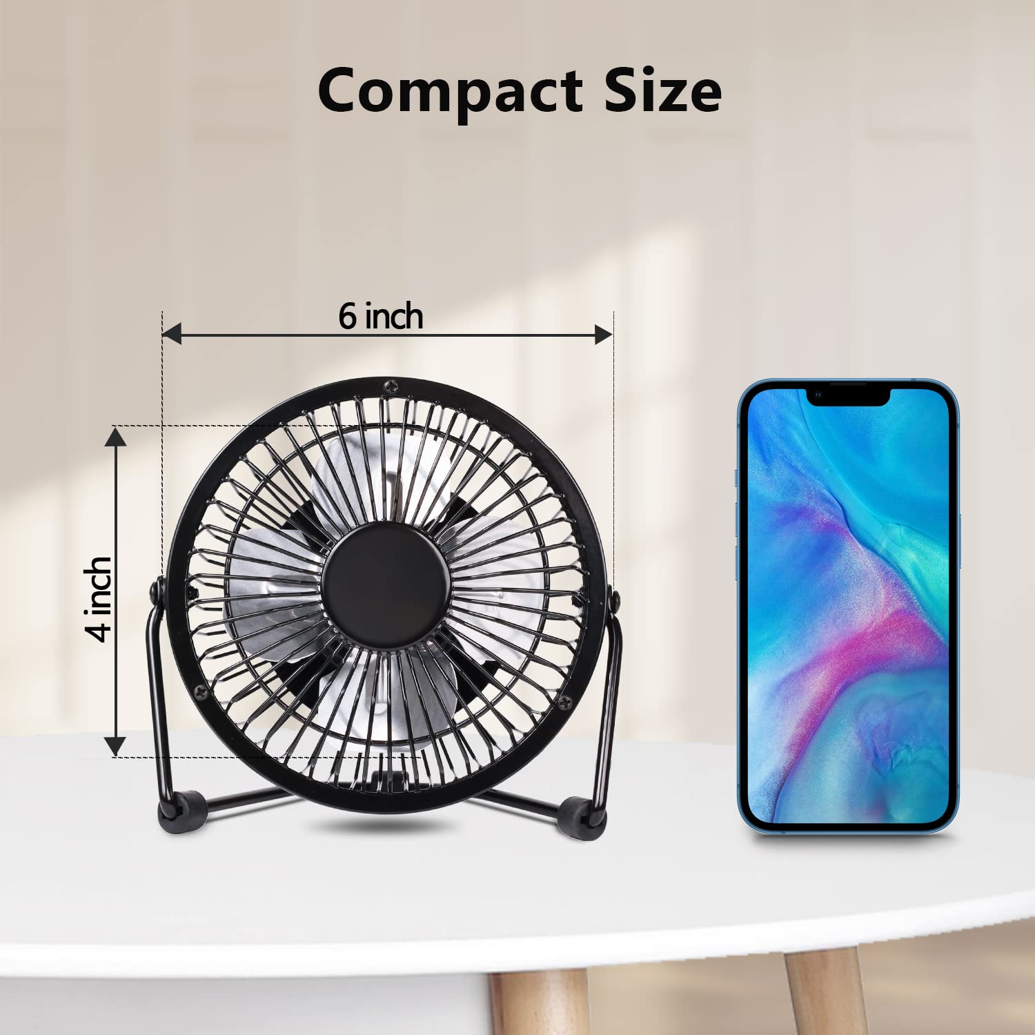 Zuvas 4 Inch USB Desk Fan - Quiet Small Portable Table Fan with 360° Rotation & 2 Speed Settings - Mini Personal Cooling Fan for Home, Office, Bedroom, Travel, Camping - Perfect for Work Desks, Nightstands, and Outdoor Adventures (Black)