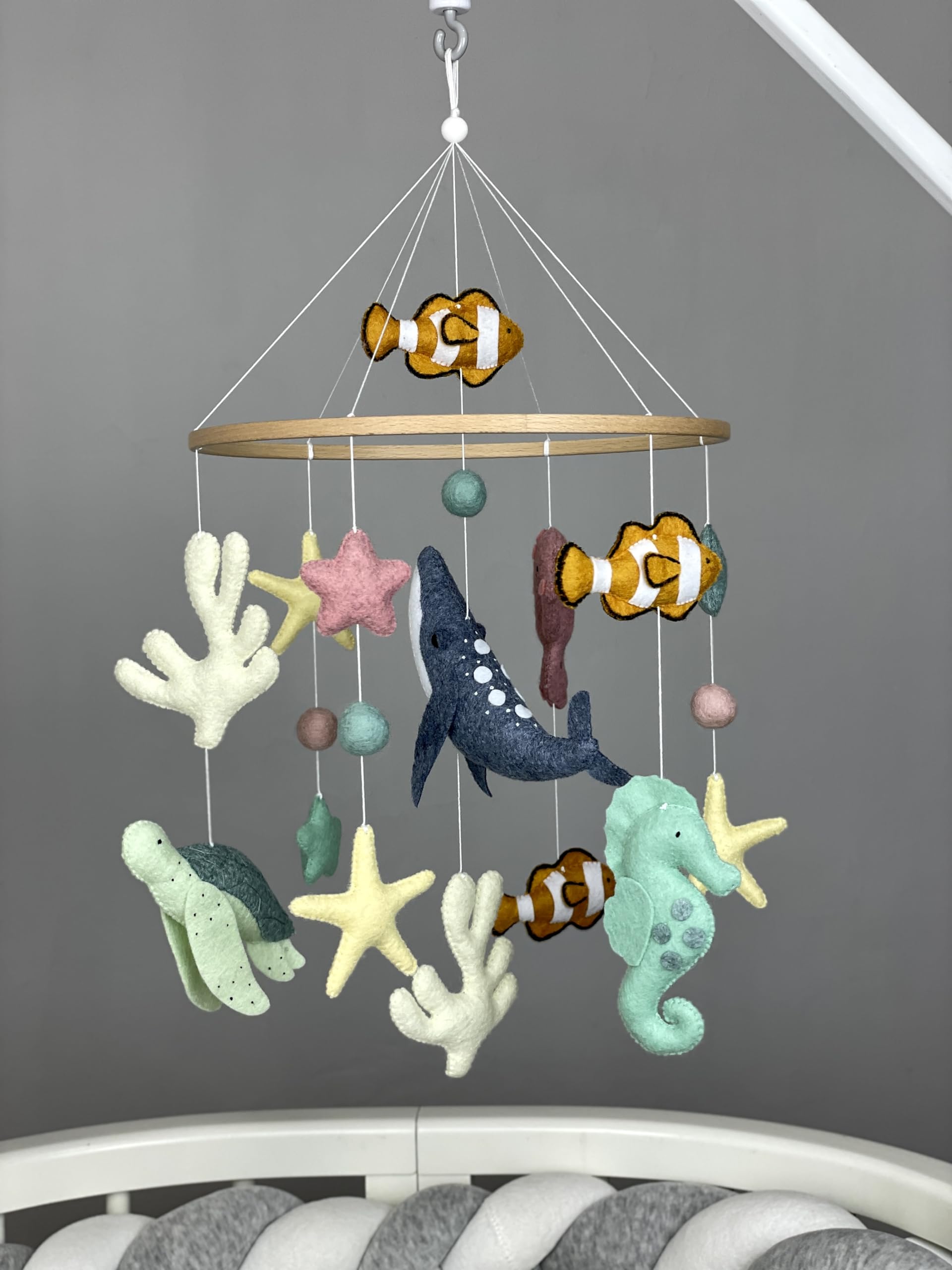 Ocean Themed Baby Crib Mobile - Handmade Felt Sea Animals Nursery Decor | Underwater Adventure Mobile for Newborns | Perfect Neutral Nautical Nursery Decor & Baby Shower Gift (Blue/White) - Ideal for Coastal, Beach or Ocean Inspired Nurseries