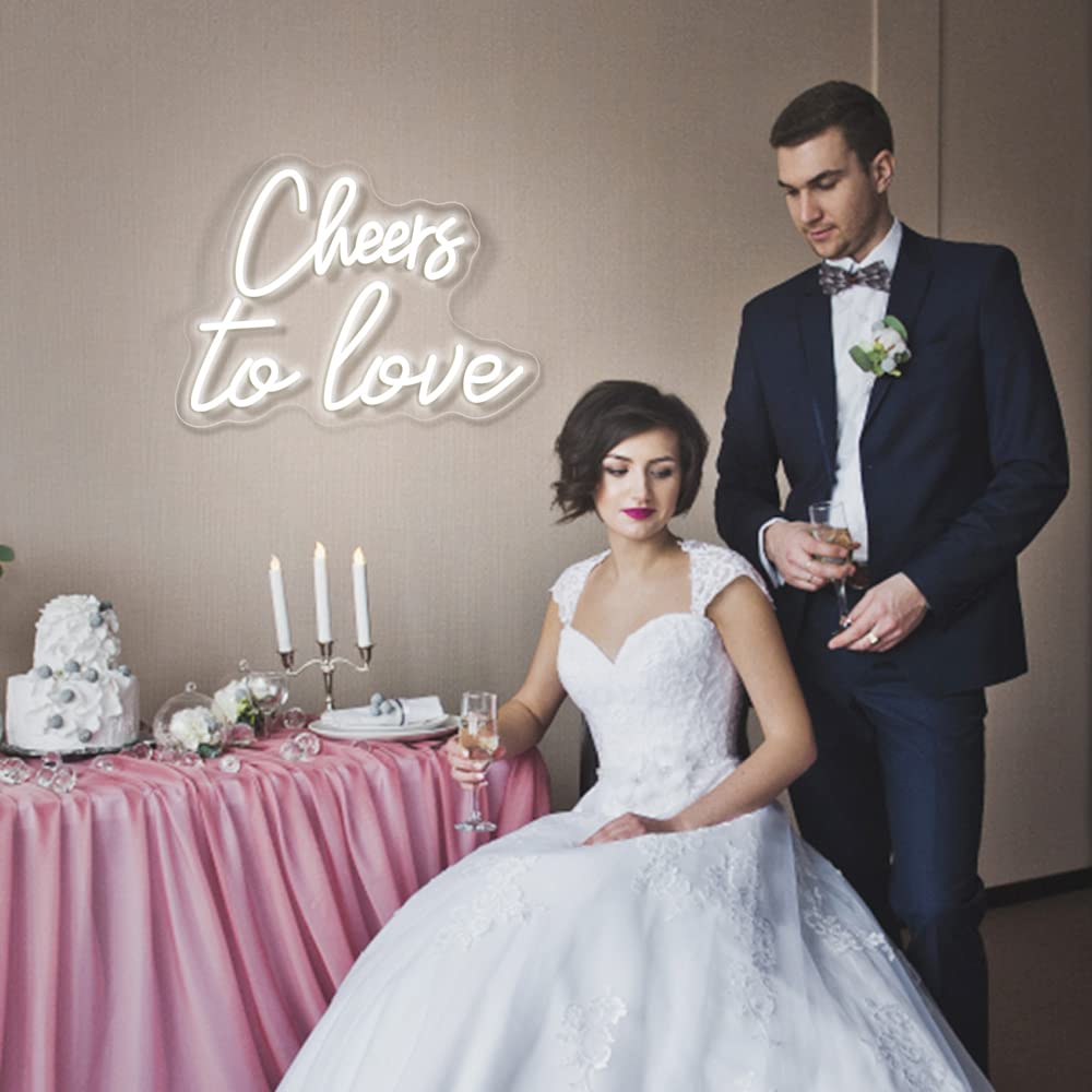 Cheers to Love LED Neon Sign - 15.7x11.8 Inch White Wall Decor with USB Power for Bedroom, Wedding & Birthday Party Lighting - Romantic Home Bar Sign for Valentine's Day & Anniversary Gifts