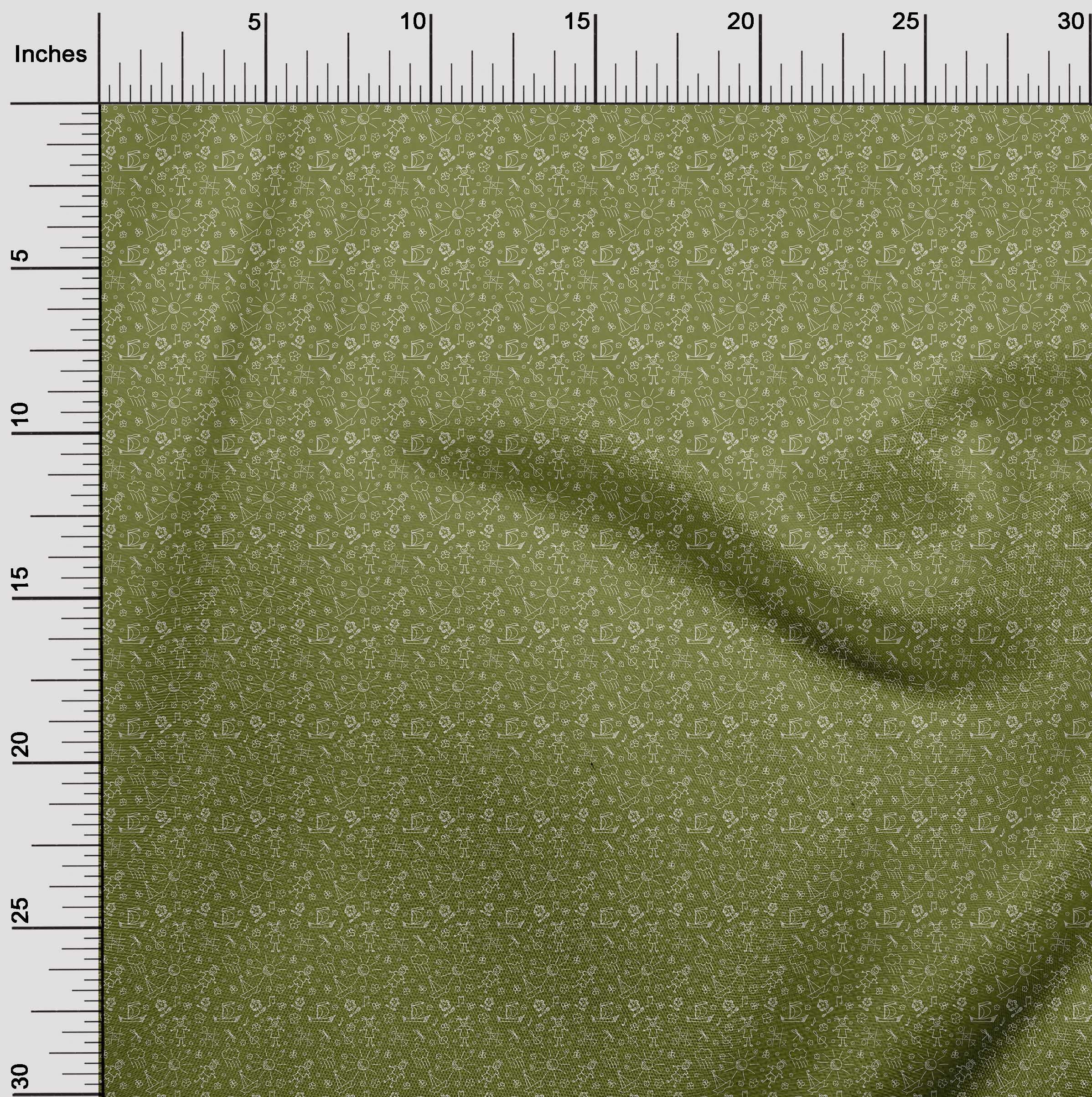 oneOone Rayon Olive Green Fabric - 56 Inch Wide Printed DIY Sewing Material for Kids Clothing, Crafts & Doodle Projects | Soft Dressmaking Fabric by The Yard for Home Decor, Quilting & Fashion Design