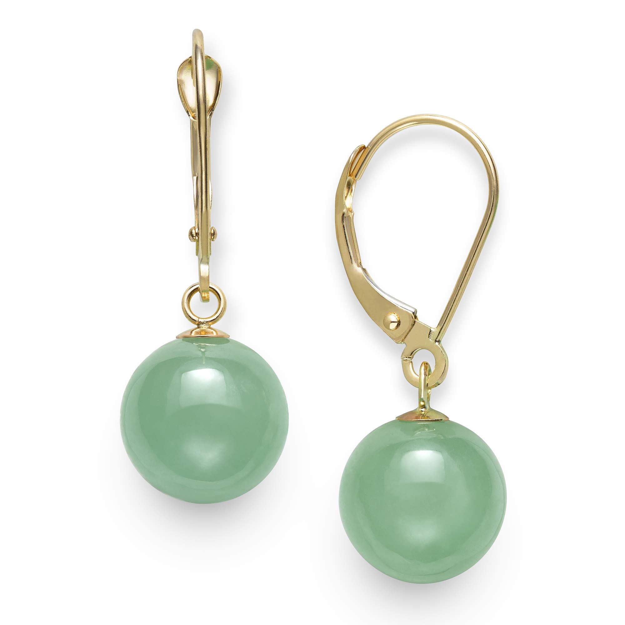 Belacqua Natural Green Jade Drop Dangle Leverback Earrings for Women | 14K Yellow Gold Fine Jewelry | Elegant Gift Box Included | Perfect for Weddings, Parties & Special Occasions