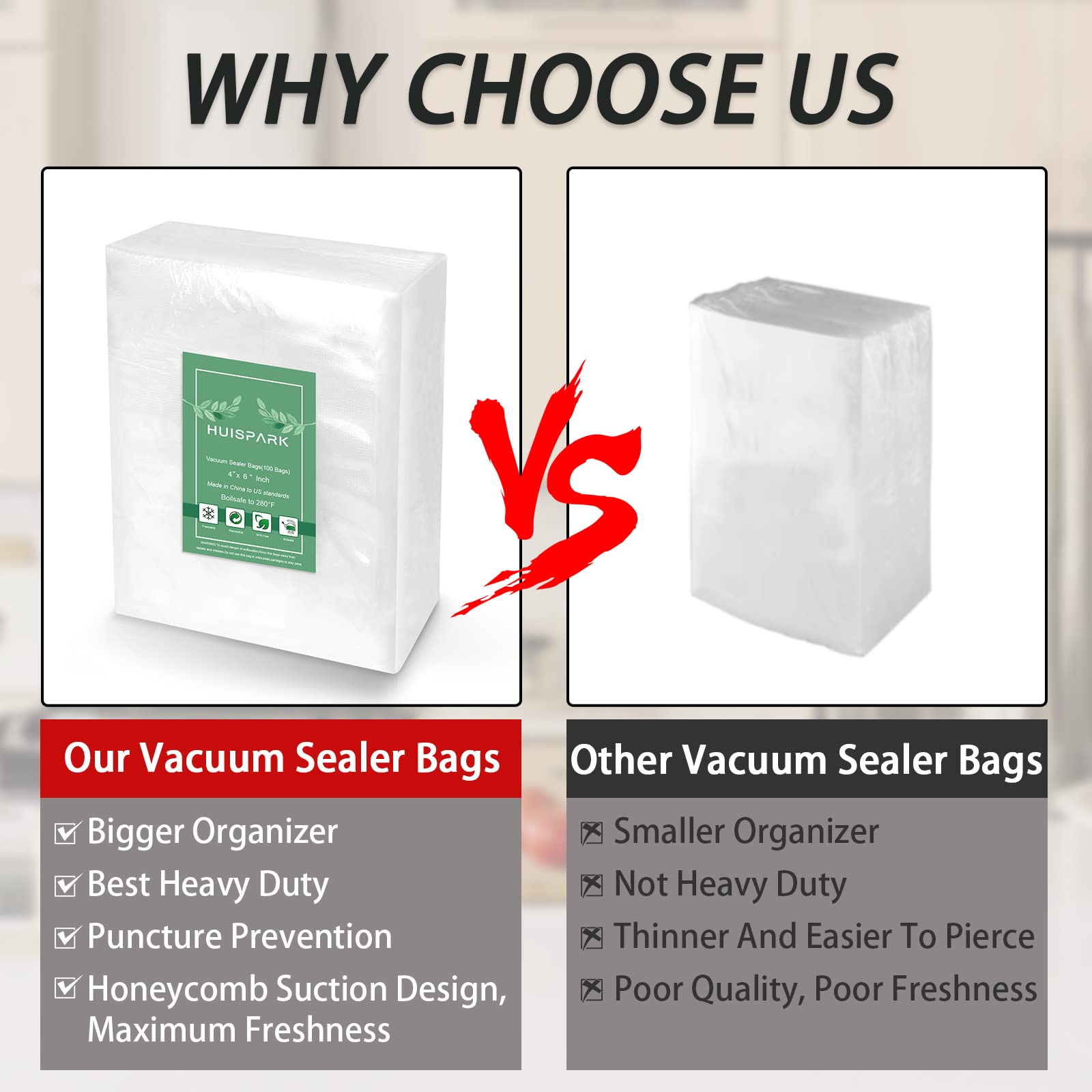**Heavy Duty Vacuum Sealer Bags 4x6 Inch - Commercial Grade Pre-Cut Food Storage Bags, Heat Sealable, Boil-Safe to 280°F, Freezer Safe, Resizable & Reusable (100 Pack) - Perfect for Sous Vide, Meal Prep & Long-Term Food Preservation**