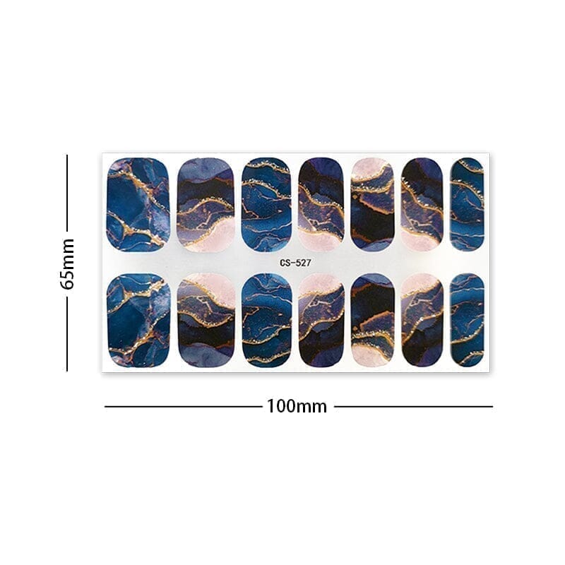 14PCS Blue Marble Glitter Full Cover Nail Stickers - Waterproof DIY Nail Art Decals for Women, Girls | Perfect for Parties, Weddings, Holidays & Everyday Wear
