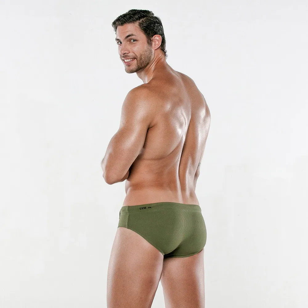 Code 22 Performance Swim Briefs for Men - Khaki Green 23101 - Perfect for Competitive Swimming, Beach Volleyball & Poolside Relaxation