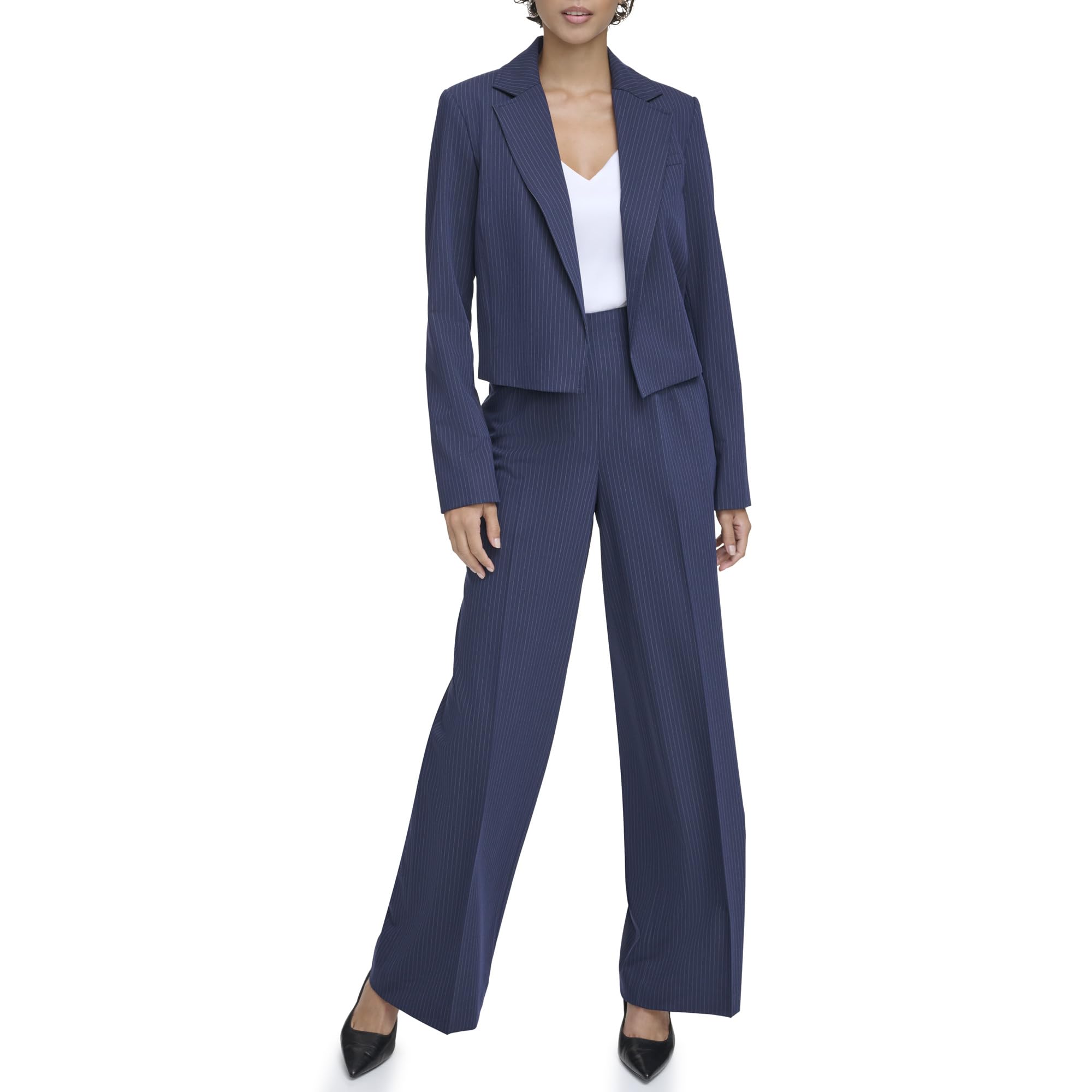 Calvin Klein Women's Cropped Shoulder Pad Blazer Jacket - Slim Fit Stretch Office Wear for Business & Cocktail Parties