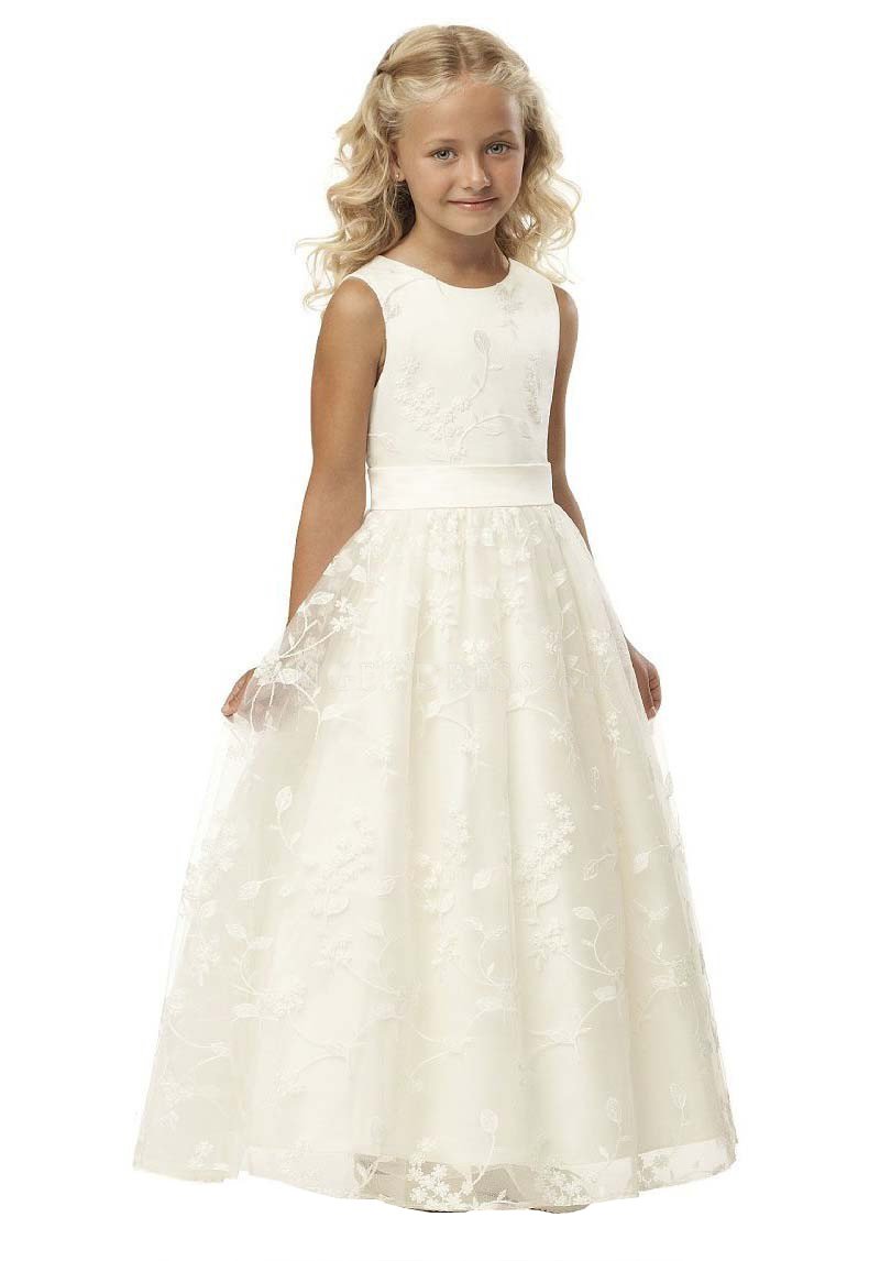 Holy First Communion Dresses for Girls - Elegant Lace Flower Girl Dress with Floral Embroidery - Perfect for Church Ceremonies, Pageants, and Bridesmaid Occasions