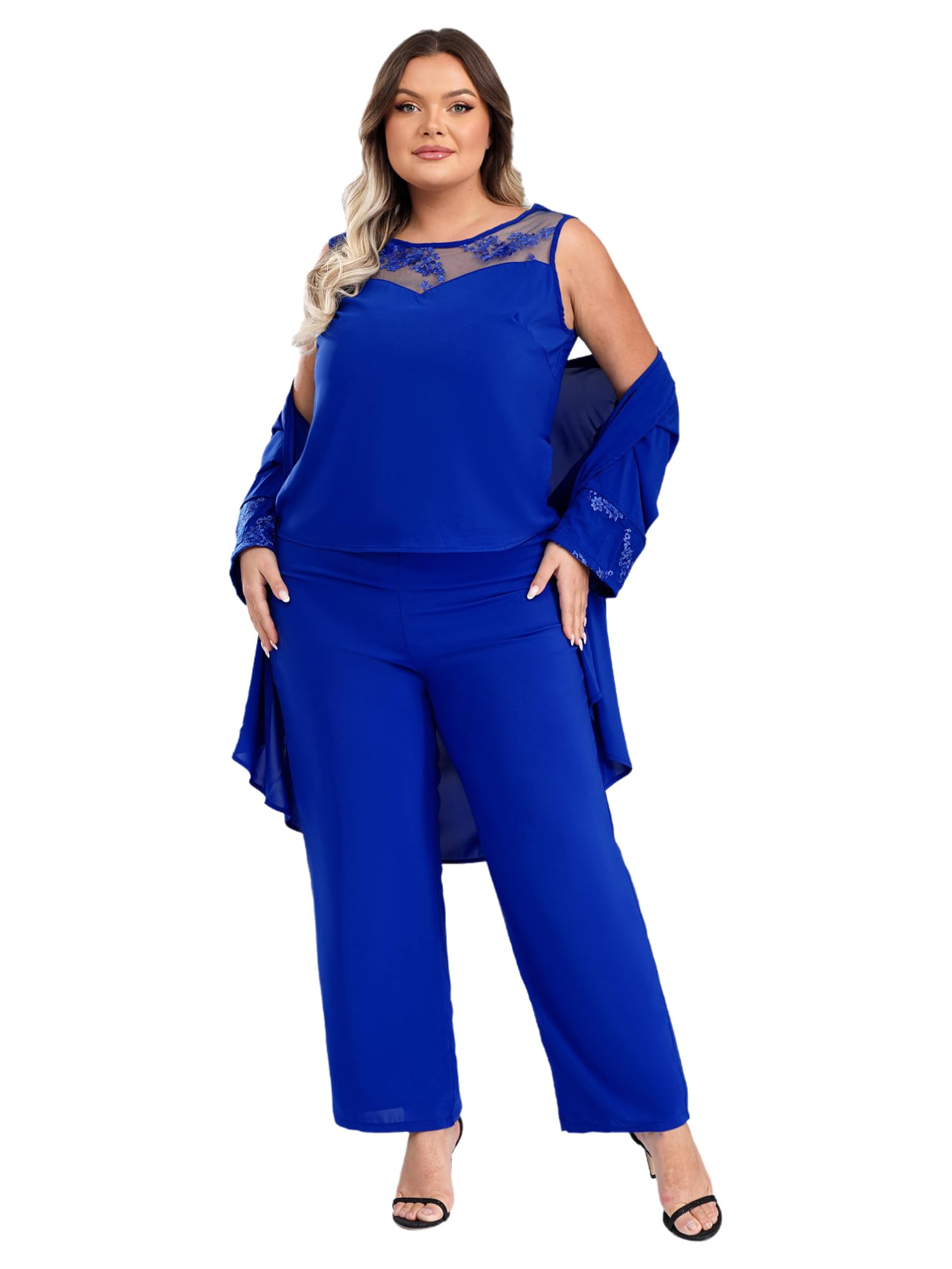 YiZYiF 3-Piece Women's Mother of The Bride Pant Suit Set - Plus Size Wedding Guest Outfit for Evening Parties & Formal Occasions