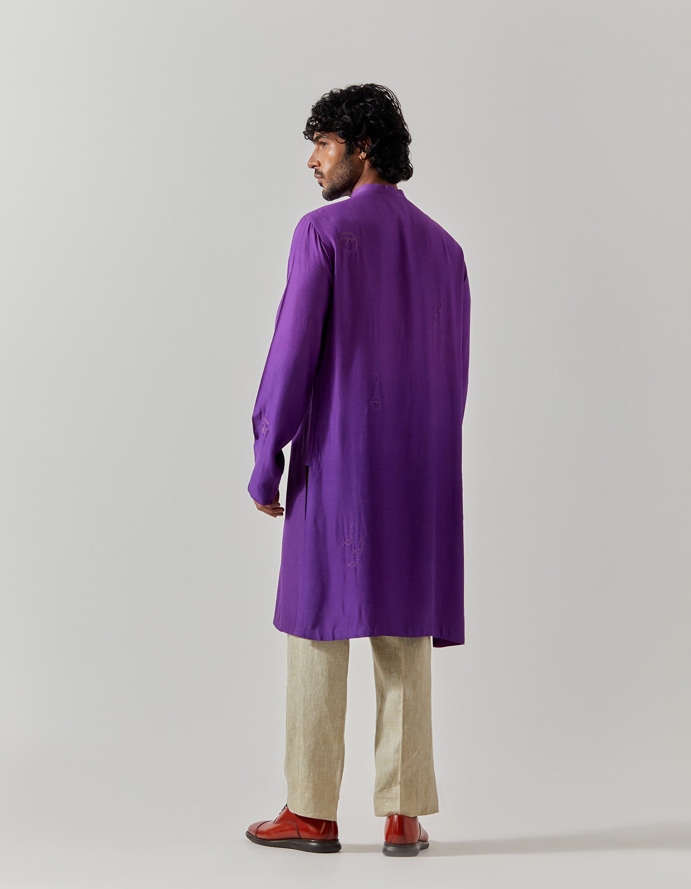Roshan Bade Miyan Kurta - Premium Muga Satin Purple Men's Traditional Indian Tunic - Perfect for Weddings, Festivals & Cultural Events