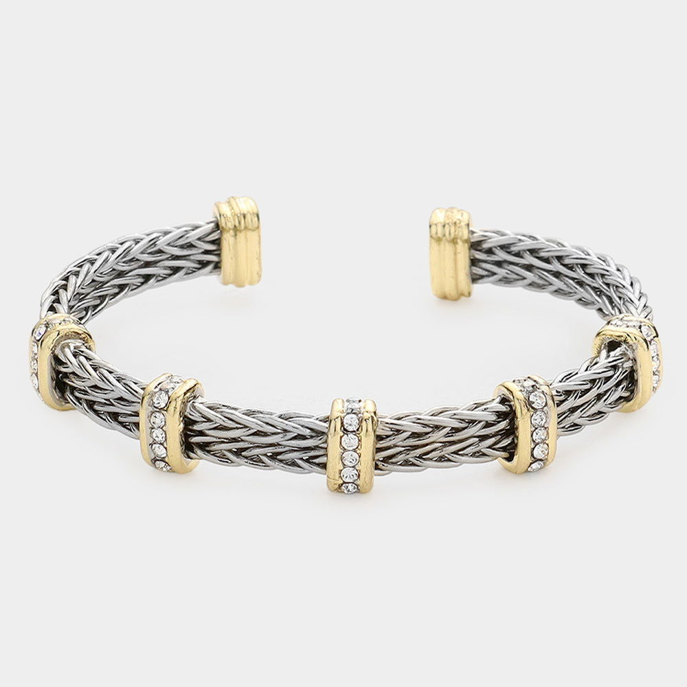 Elegant Two-Tone Rhinestone Embellished Cuff Bracelet for Women - Perfect for Parties, Weddings & Evening Events