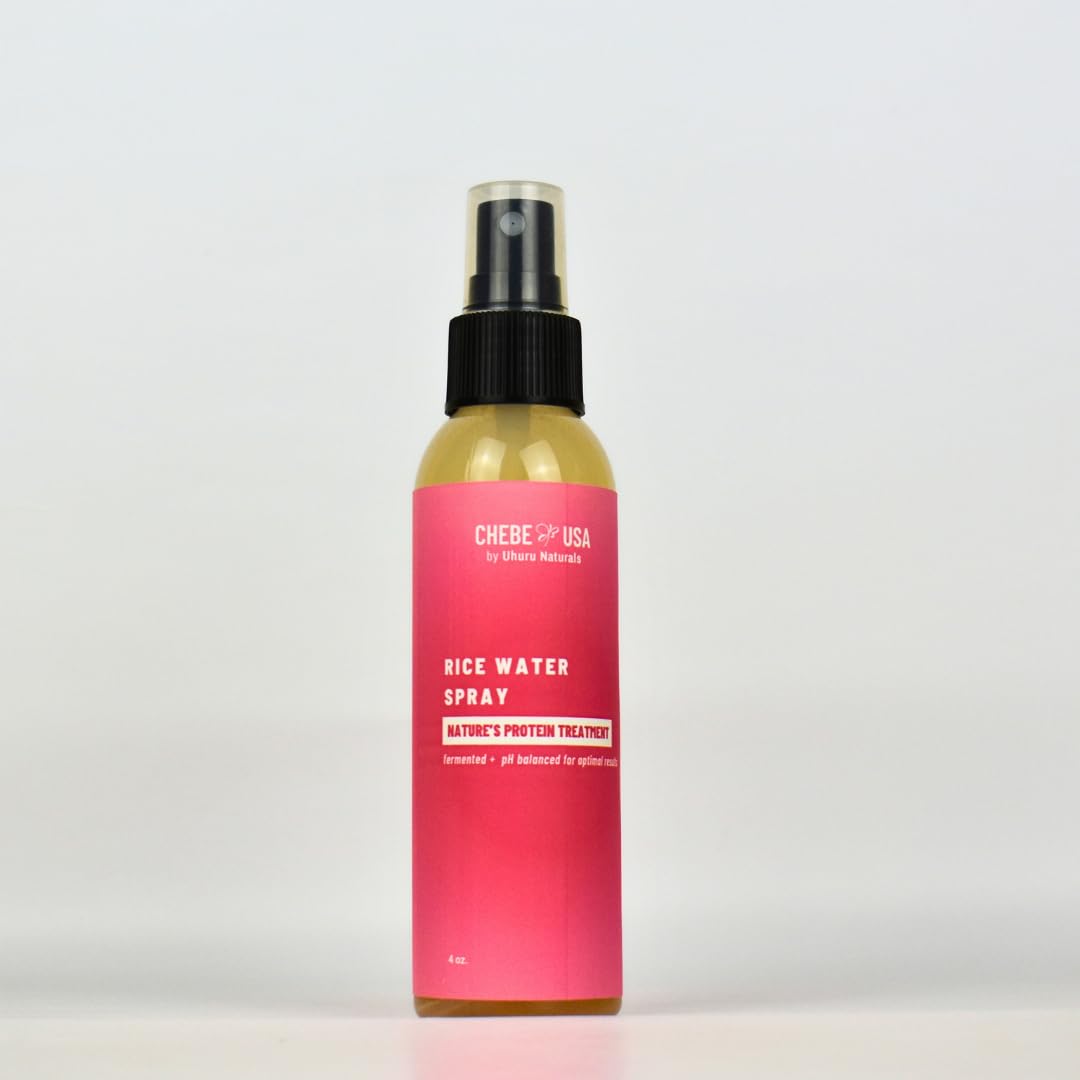 Uhuru Naturals Rice Water Spray - Natural Protein Treatment for Hair (4 oz) | pH Balanced & Fermented for Maximum Benefits | Revitalizes Dry, Damaged Hair - Perfect for Daily Use & Salon Treatments
