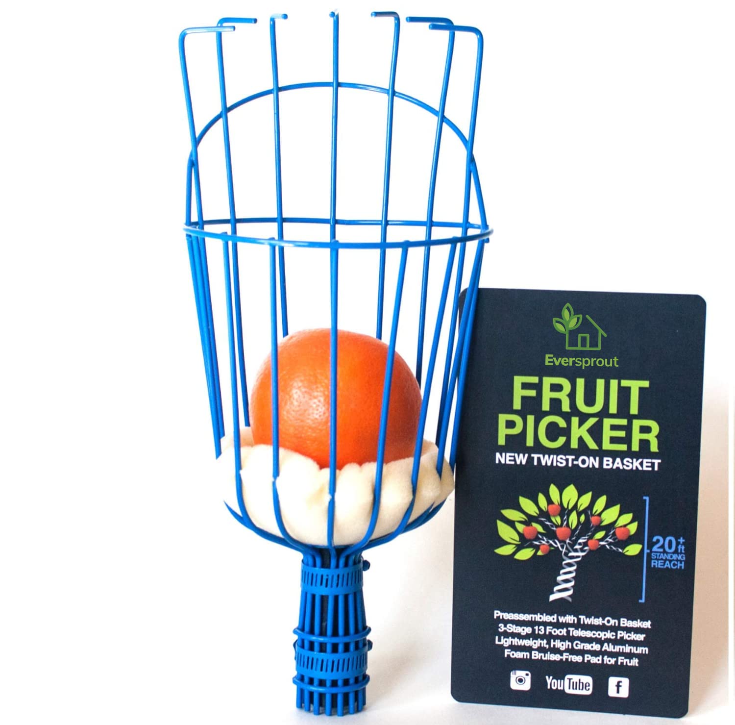 EVERSPROUT Twist-On Fruit Picker Basket - 3/4-inch ACME Threaded Pole Attachment for Harvesting Apples, Mangoes & More | Lightweight Fruit Harvesting Tool | Perfect for Home Orchards & Backyard Gardening (Head Only, Pole Sold Separately)