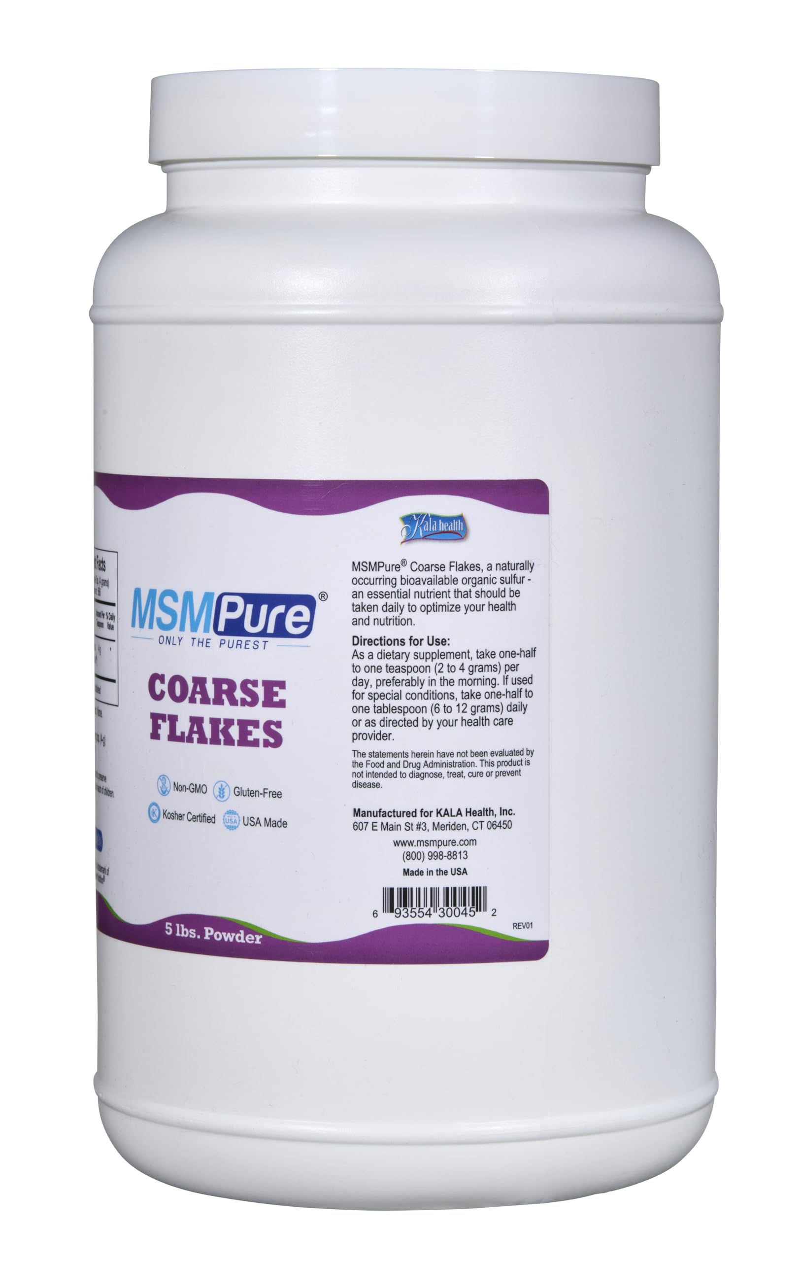 KALA HEALTH MSMPure Coarse MSM Powder Flakes - Organic Sulfur Crystals for Joint Support, Skin Health & Hair Growth - 5 lb USA-Made Supplement | Muscle Recovery, Arthritis Relief & Beauty Enhancement