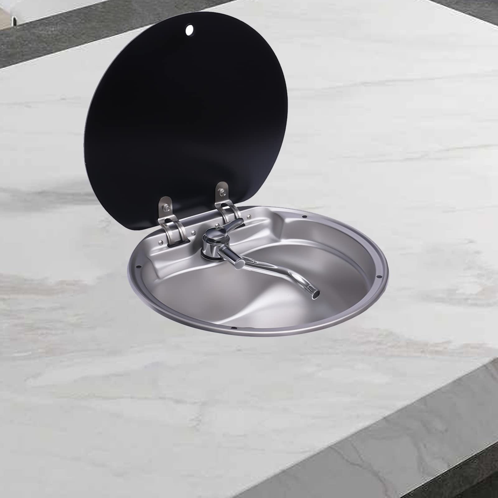Stainless Steel Undermount Single Bowl RV Kitchen Sink with Foldable Faucet & Lid - Compact Drop-In Hand Wash Basin for Workstations, Campers, Boats, Bars & Mobile Homes | Perfect for Small Spaces & Outdoor Living