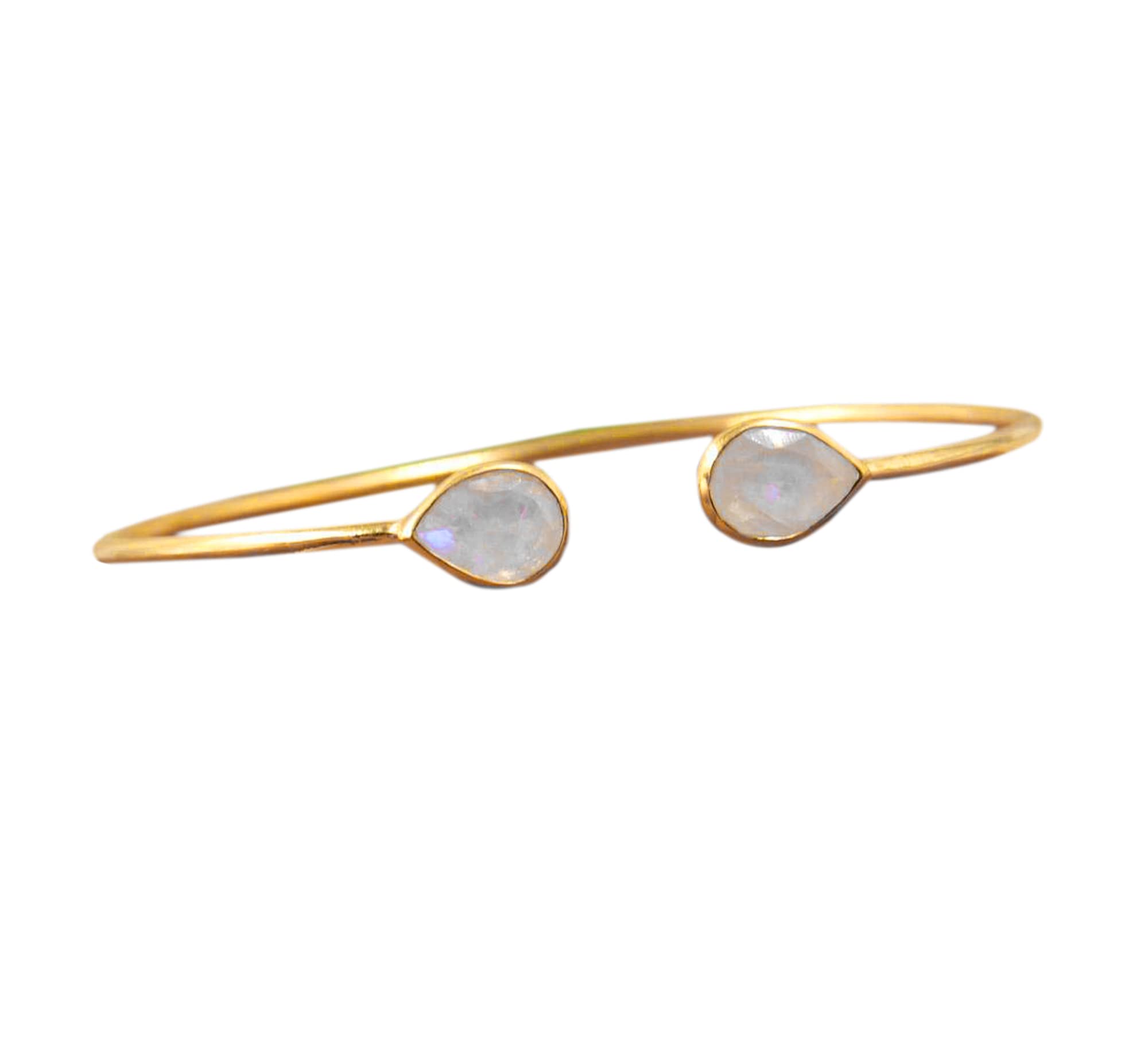 Rainbow Moonstone Adjustable Gold Plated 925 Silver Cuff Bracelet Bangle - Handmade Jewelry for Women, Boho Chic Accessories for Everyday Wear & Special Occasions