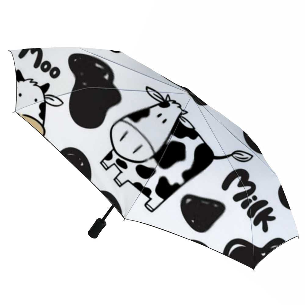 Windproof Travel Umbrella - Compact Automatic Open Close Watercolor Cow Print Rain Umbrella for Men & Women - Perfect for Golf, Commuting & Outdoor Activities