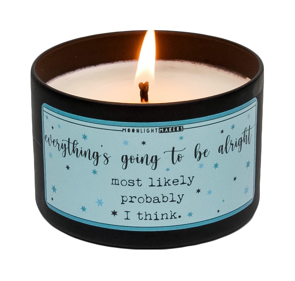 Moonlight Makers 'Everything's Going To Be Alright' Scented Soy Candle - Caribbean Teakwood Aroma, Handmade Natural Soy Wax, 25+ Hour Burn Time, 8oz Tin - Perfect for Relaxation, Meditation & Home Decor