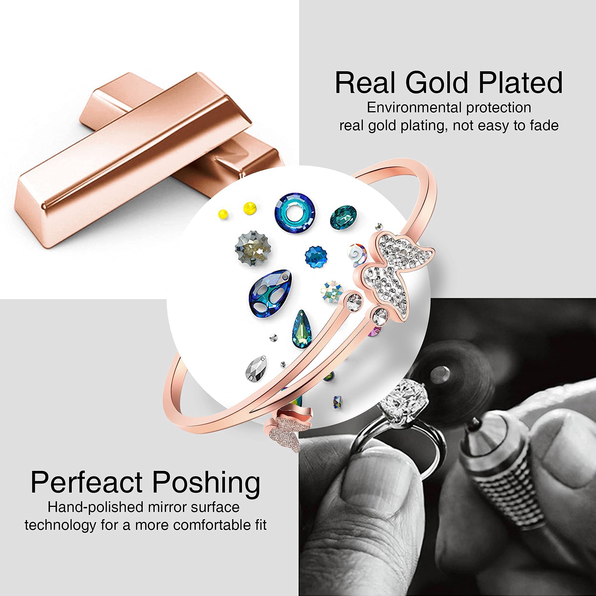 Rose Gold Cuff Bracelets for Women - Elegant Jewelry Gift for Birthday, Mother's Day, Anniversary | Perfect for Mom, Wife, Daughter, Sister & Friends | Great for Parties, Weddings & Everyday Wear