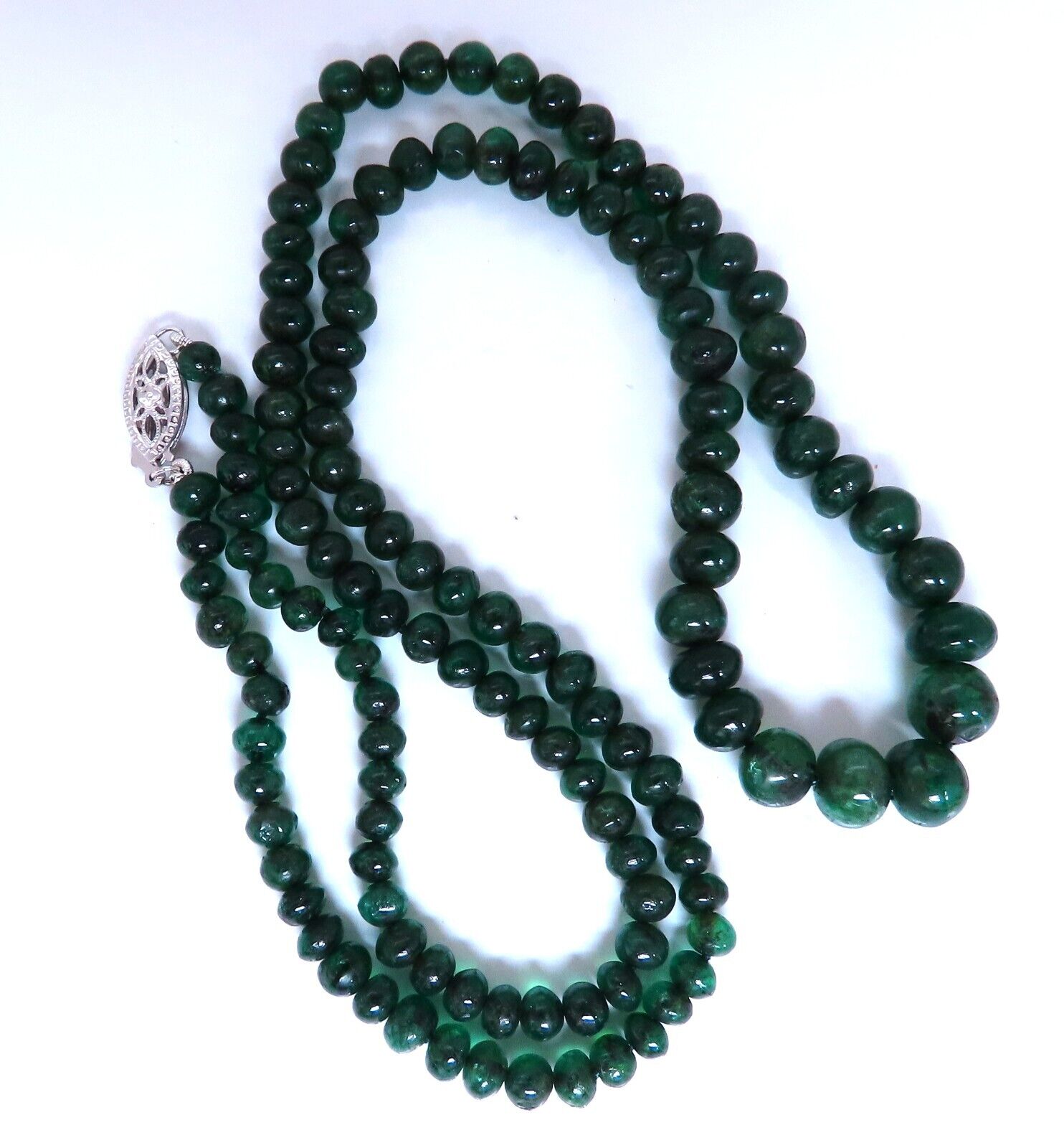 85ct Natural Emerald Beads Graduated Necklace - 7-4mm Genuine Emerald Bead Strand - 20 Inch 14K Gold Jewelry - Perfect for Bridal, Anniversary & Special Occasion Gifts