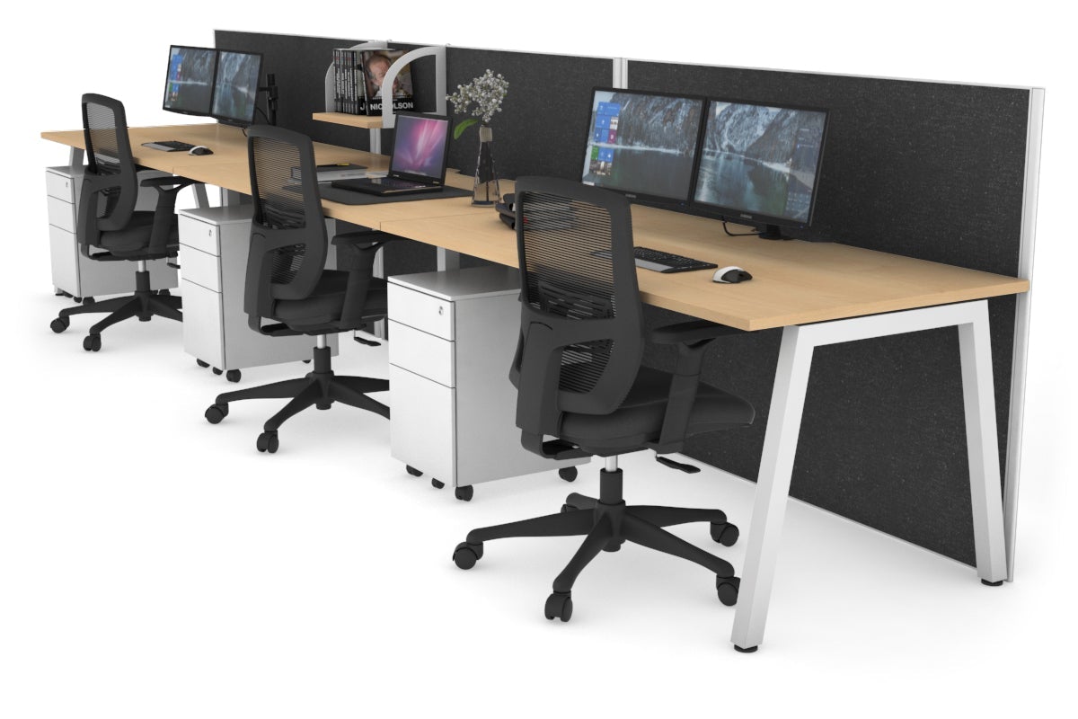 Horizon Quadro 3-Person Office Workstation - 1400L x 800W with Cable Management | Modern Office Desk for Collaborative Workspaces, Home Offices & Coworking Spaces