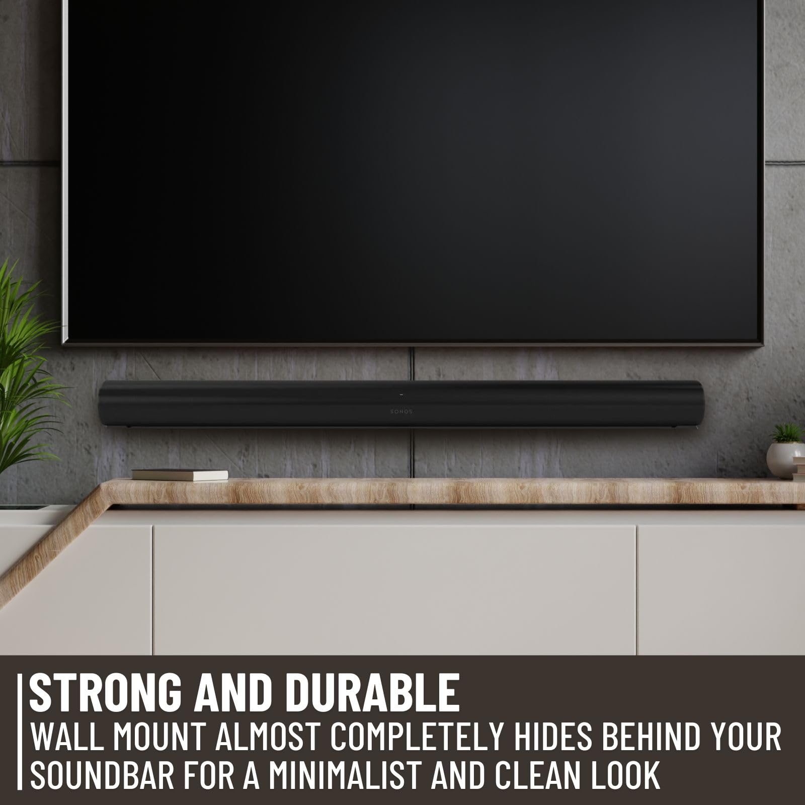 Pro Wall Mount Floating Speaker Bracket for Sonos Arc Soundbar - Under TV Mounting Kit - Black | Home Theater & Living Room Audio Setup