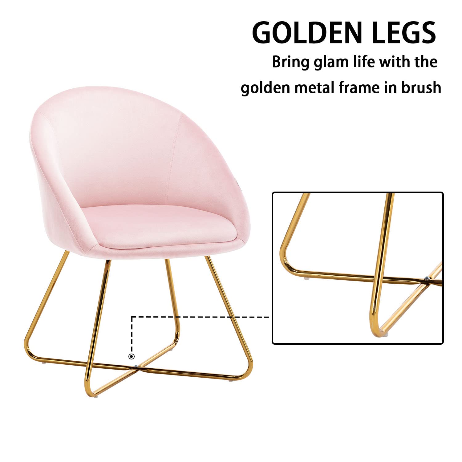 Luxury Velvet Accent Chair Set of 2 - Modern Upholstered Dining Chairs for Kitchen, Living Room, Bedroom & Home Office - Golden Frame with Pink Velvet Fabric - Perfect for Small Spaces, Reading Nook & Guest Seating