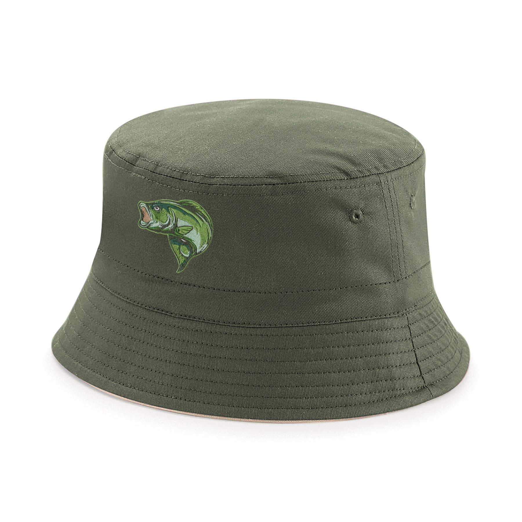 Men's Fishing Bucket Hat - Embroidered Bass Fish Design - UV Protection & Breathable for Outdoor Fishing, Hiking, and Camping