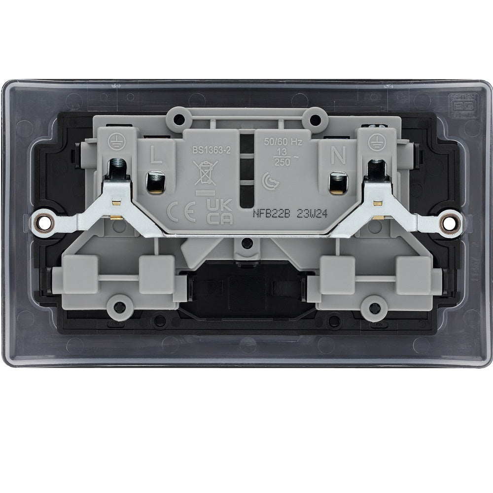 BG Nexus Metal Matt Black 13A Double Socket NFB22B - Premium Electrical Outlet for Home & Office Use - Perfect for Living Rooms, Bedrooms, and Workspaces