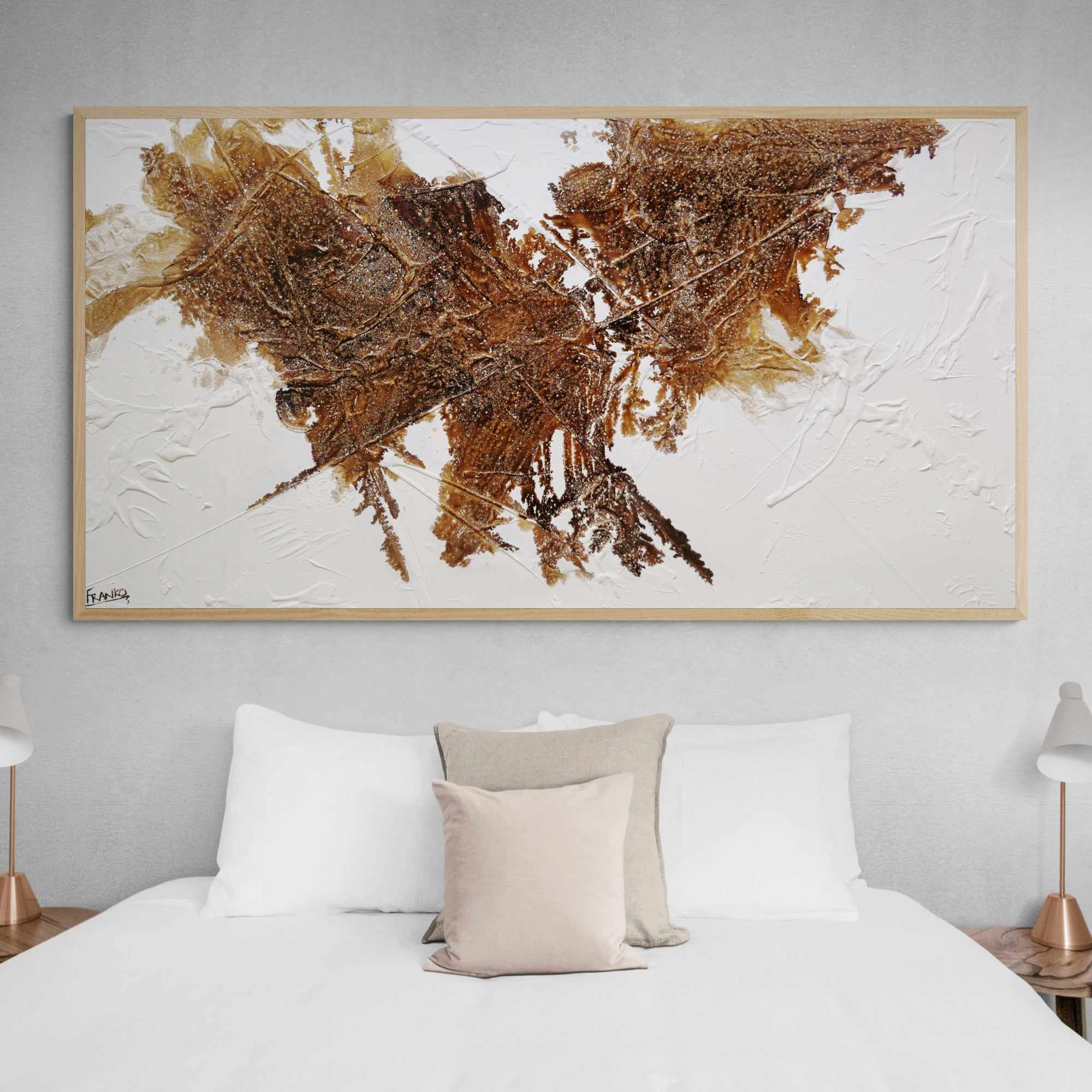 190cm x 100cm White Brown Textured Abstract Honeycomb Painting - Modern Wall Art for Living Room, Bedroom & Office Decor