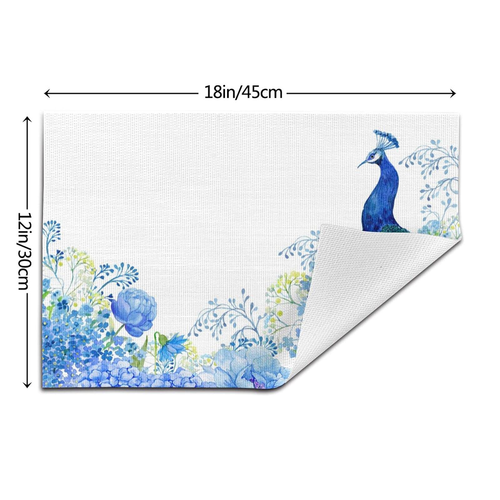 Peacock Print Placemats Set of 4 - Heatproof & Non-Slip Vinyl Table Mats for Kitchen & Dining - Washable & Durable Woven Place Settings - Perfect for Everyday Meals, Dinner Parties & Holiday Decor