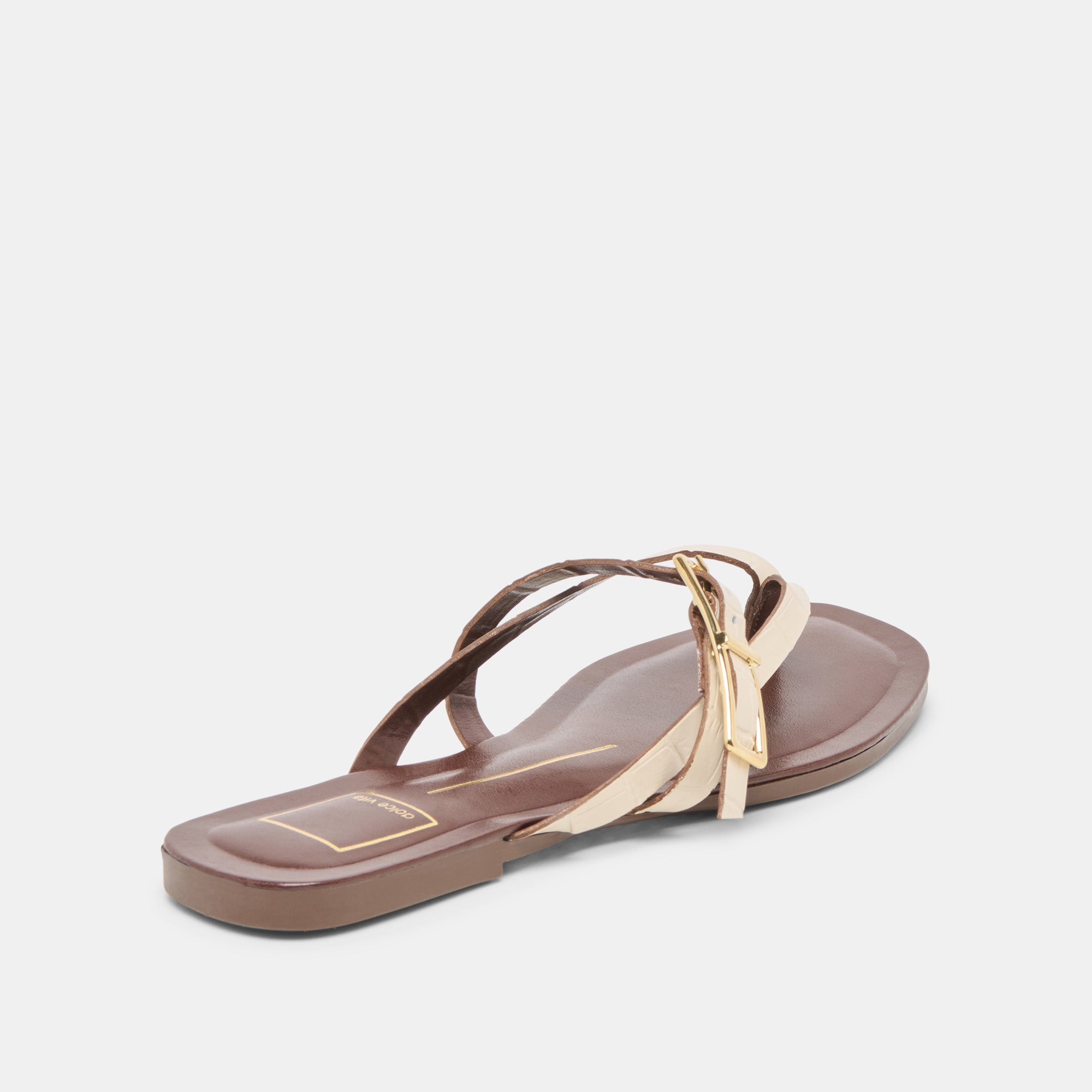 PIERS Women's Beige Crocodile Embossed Leather Sandals - Comfortable & Stylish for Summer, Beach, and Casual Outings
