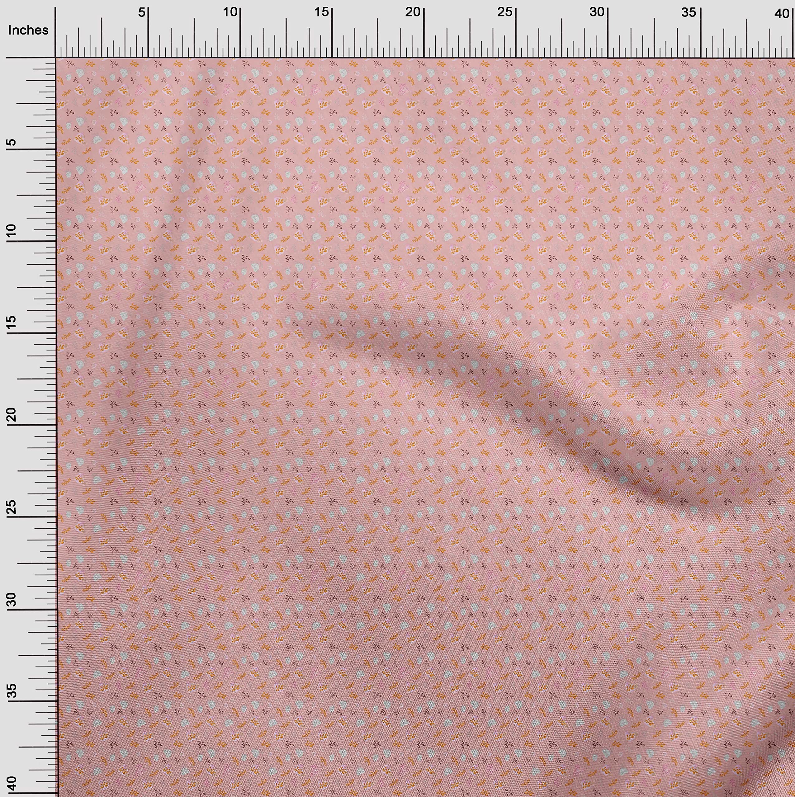 oneOone Viscose Chiffon Fabric - Light Pink Printed Leaves Design - 42 Inch Wide by The Yard for DIY Clothing & Sewing Projects | Perfect for Dresses, Scarves, and Home Decor