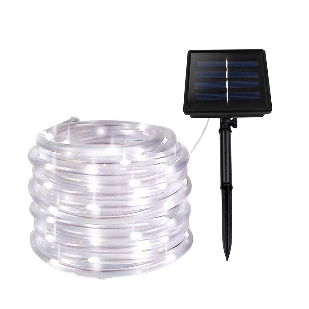 XUNATA 23FT Solar String Lights Outdoor Waterproof - 50 LED Solar Rope Lights with 8 Lighting Modes, Copper Wire Fairy Lights for Garden, Patio, Yard, Party Decoration (White) - Perfect for Backyard, Wedding, Christmas & Outdoor Decor