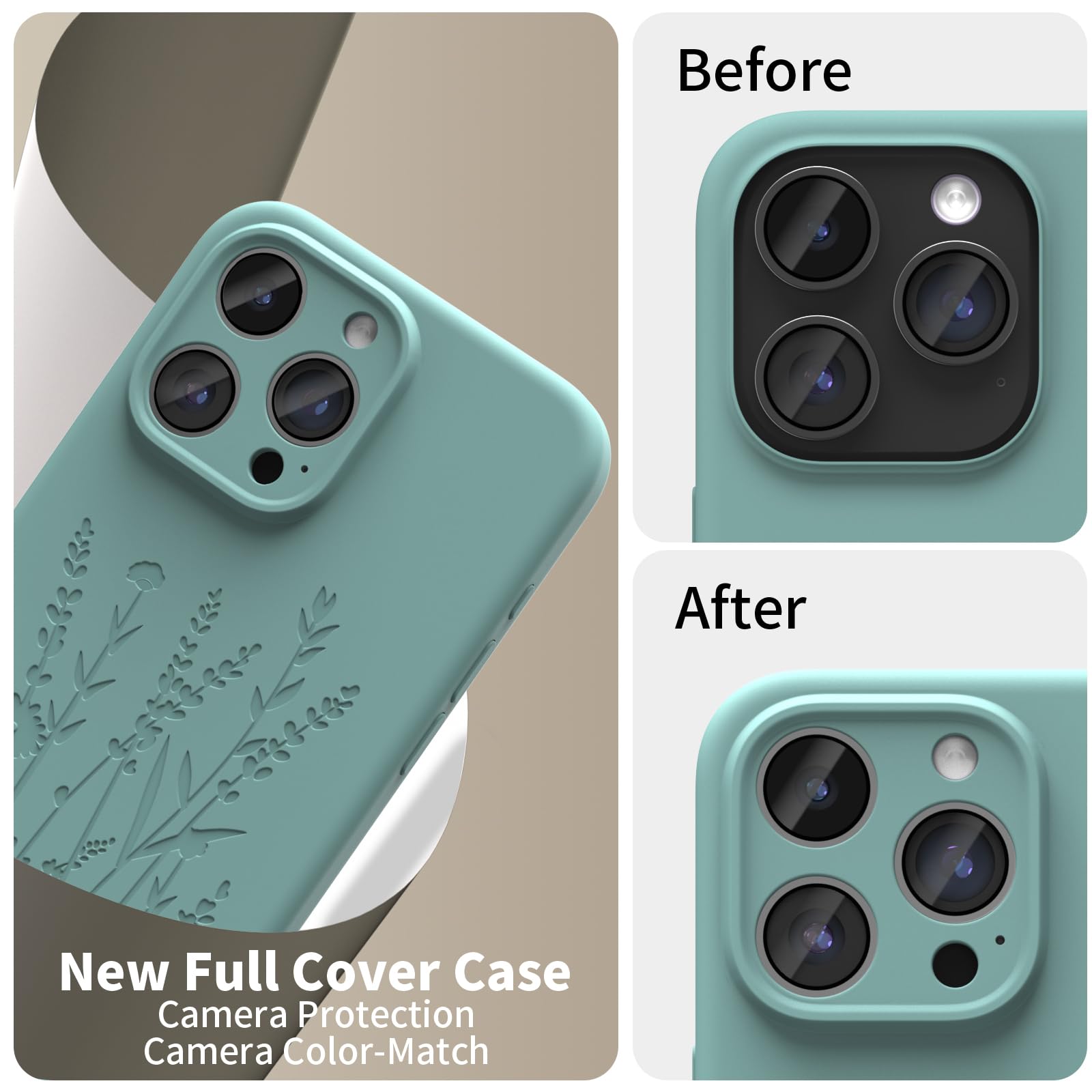 Magnetic Engraved iPhone 15 Pro Case with Magsafe Compatibility | Slim Liquid Silicone Phone Cover with All-Round Camera Protection | Elegant Midnight Green Floral Design for Women & Girls | Perfect for Everyday Use, Work & Travel Protection