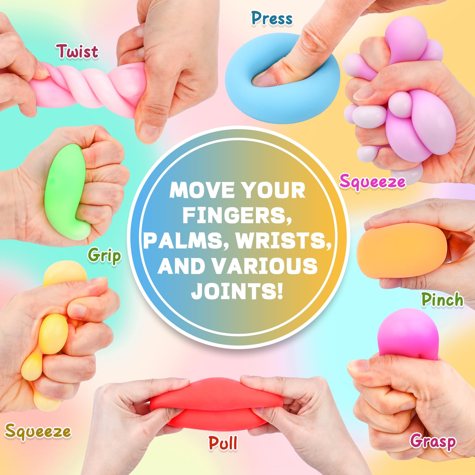 8 Pack Slow Rising Stress Balls for Kids & Adults - Squishy Fidget Toys for Anxiety Relief, Hand Therapy & Sensory Play - Perfect for Classroom Prizes, Office Stress Relief & Home Relaxation