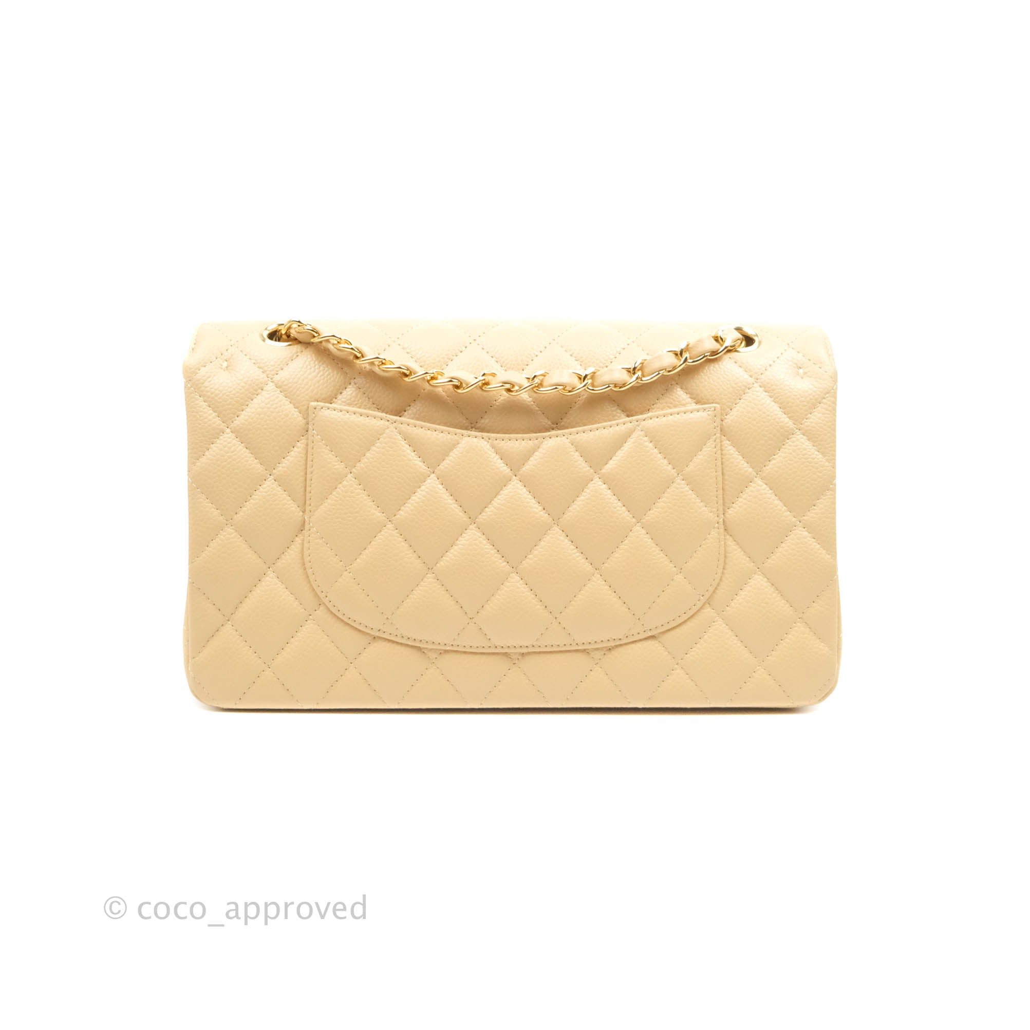 Chanel Classic Medium Double Flap Bag in Beige Caviar Leather with Gold Hardware - Luxury Designer Handbag for Women, Perfect for Work, Evening Events & Special Occasions