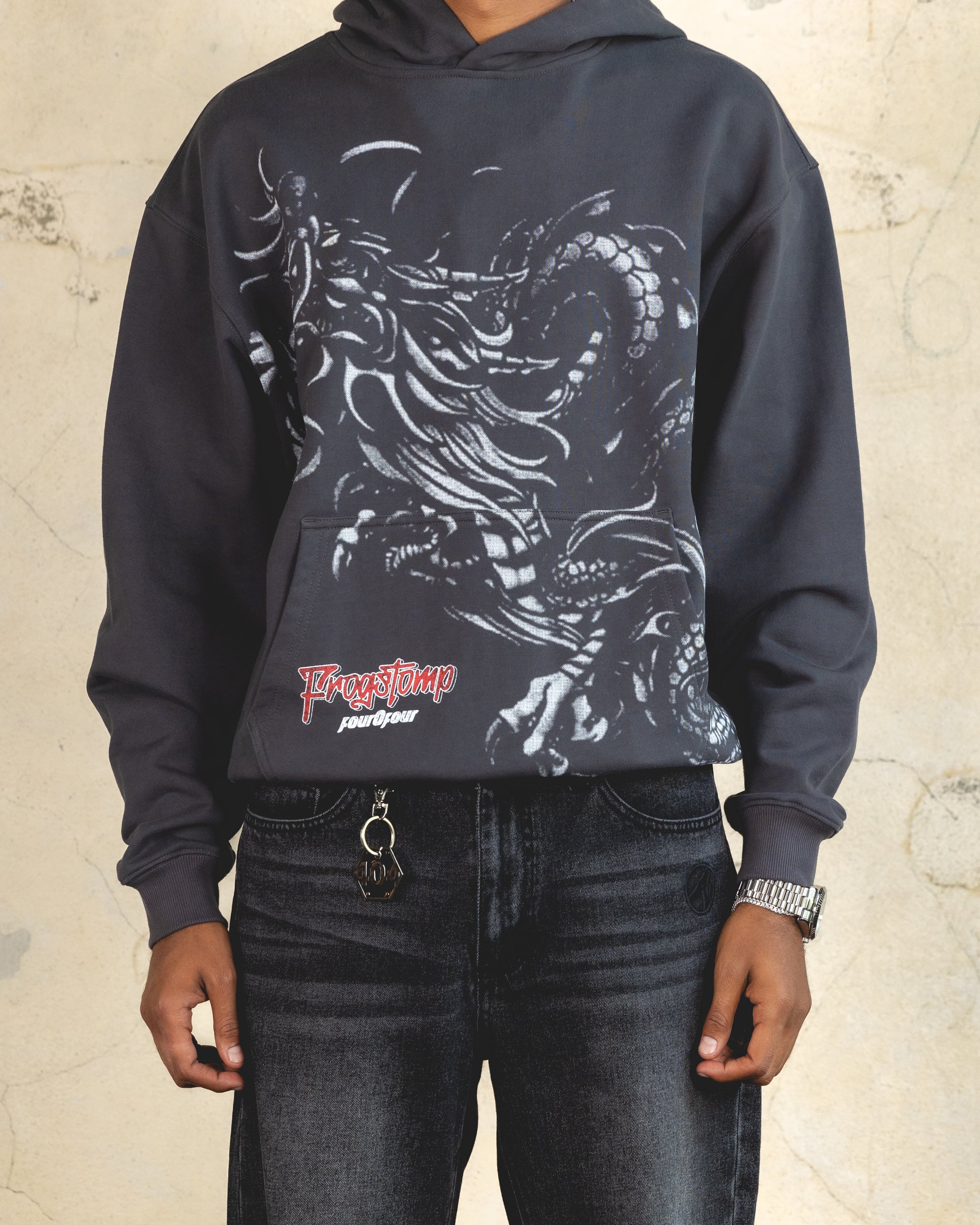 404 Dragon Hoodie Charcoal - Stylish Men's Graphic Pullover Hooded Sweatshirt for Streetwear & Gaming Enthusiasts