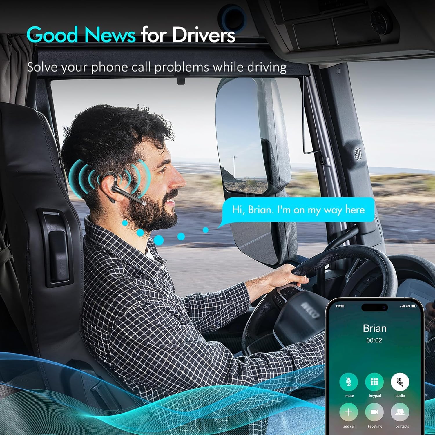 Wireless Bluetooth Earpiece with Microphone, V5.3 Hands-Free In-Ear Headset for Phone Calls - USB-C Charging, IPX5 Waterproof, Compatible with Android/iOS - Perfect for Driving, Business Meetings, Office Work & Remote Communication