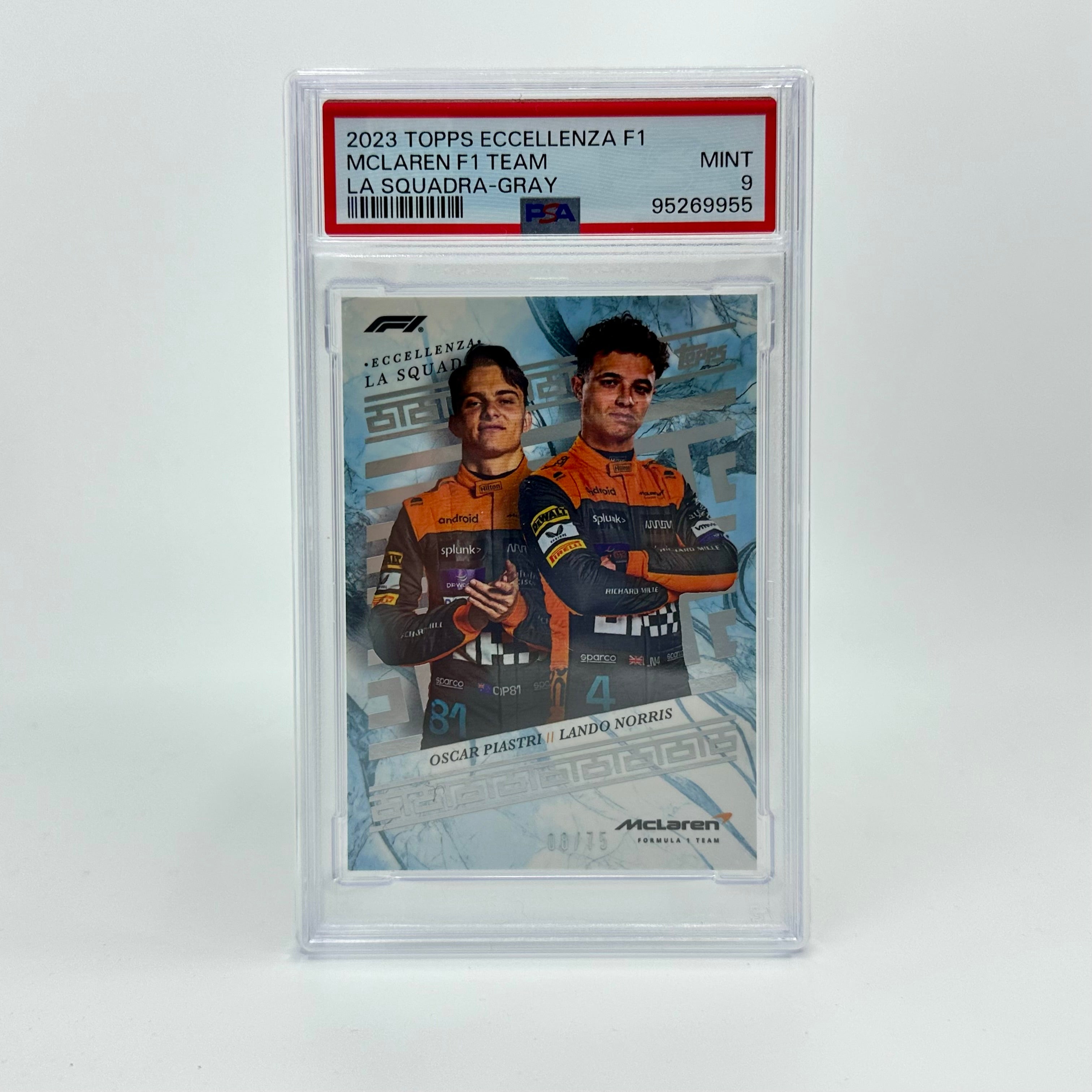 2023 Eccellenza La Squadra PSA 9 /75 Norris & Piastri McLaren F1 Team Gray Trading Card - Perfect for F1 Collectors, Racing Memorabilia Displays, and Sports Investment Portfolios