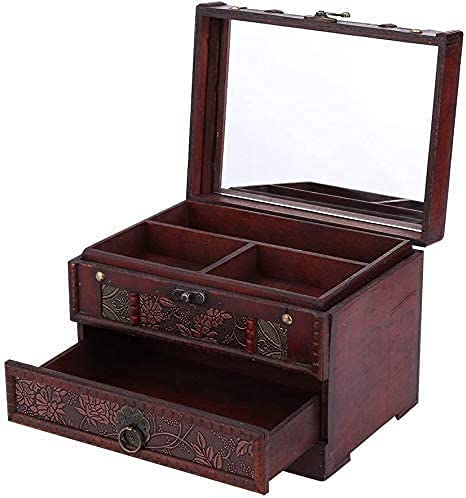Classic Wooden Jewelry Box with Mirror & Drawer - Handcrafted Jewelry Storage Organizer for Rings, Necklaces, Earrings - Perfect Mother's Day Gift for Women & Girls - Elegant Dresser Top Decor for Bedroom & Vanity