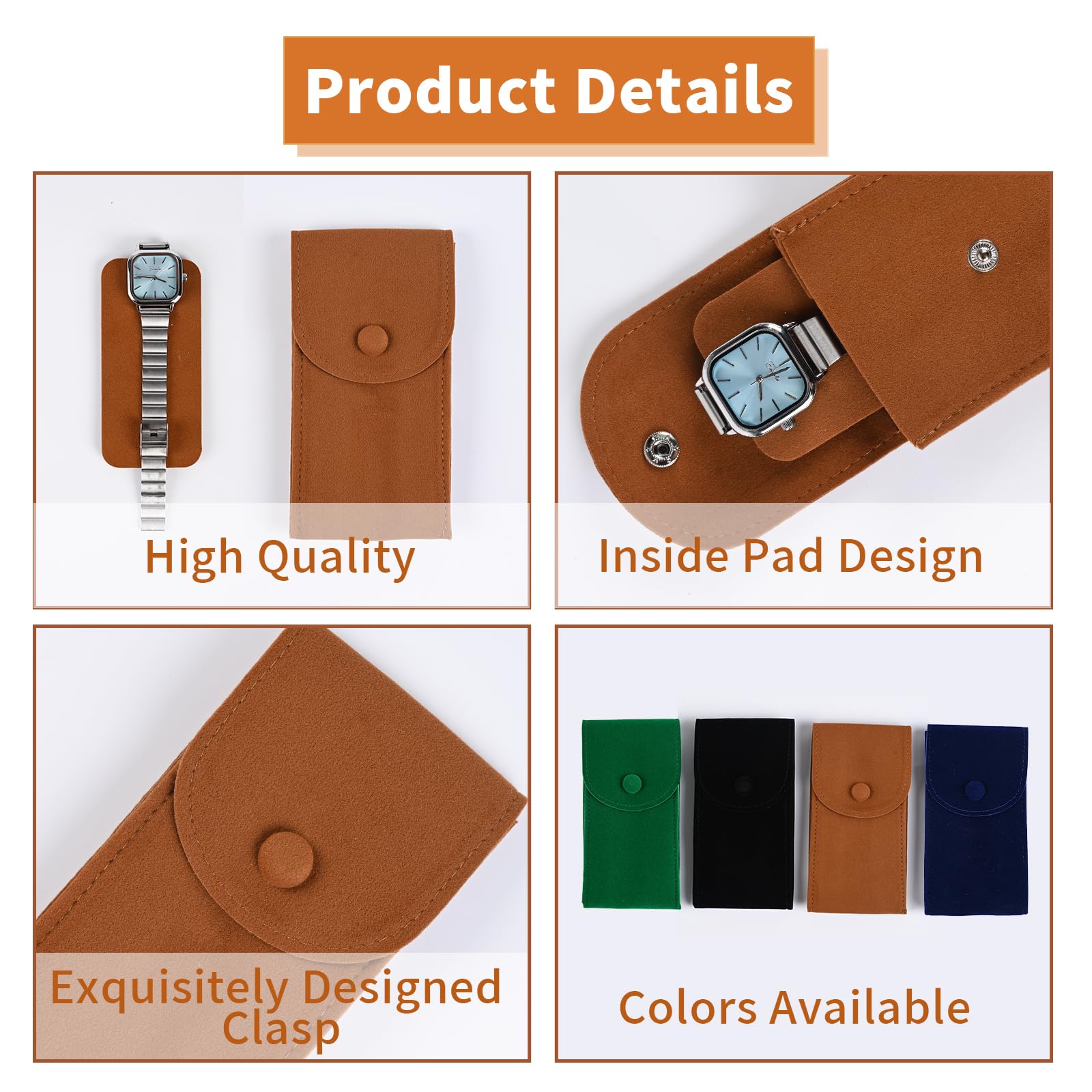 8 Pcs Velvet Watch Pouches - Portable Single Watch Travel Case & Storage Bag with Snap Button - Luxury Jewelry Organizer Gift for Men & Women (Green) - Perfect for Travel, Gifts & Watch Collection Storage